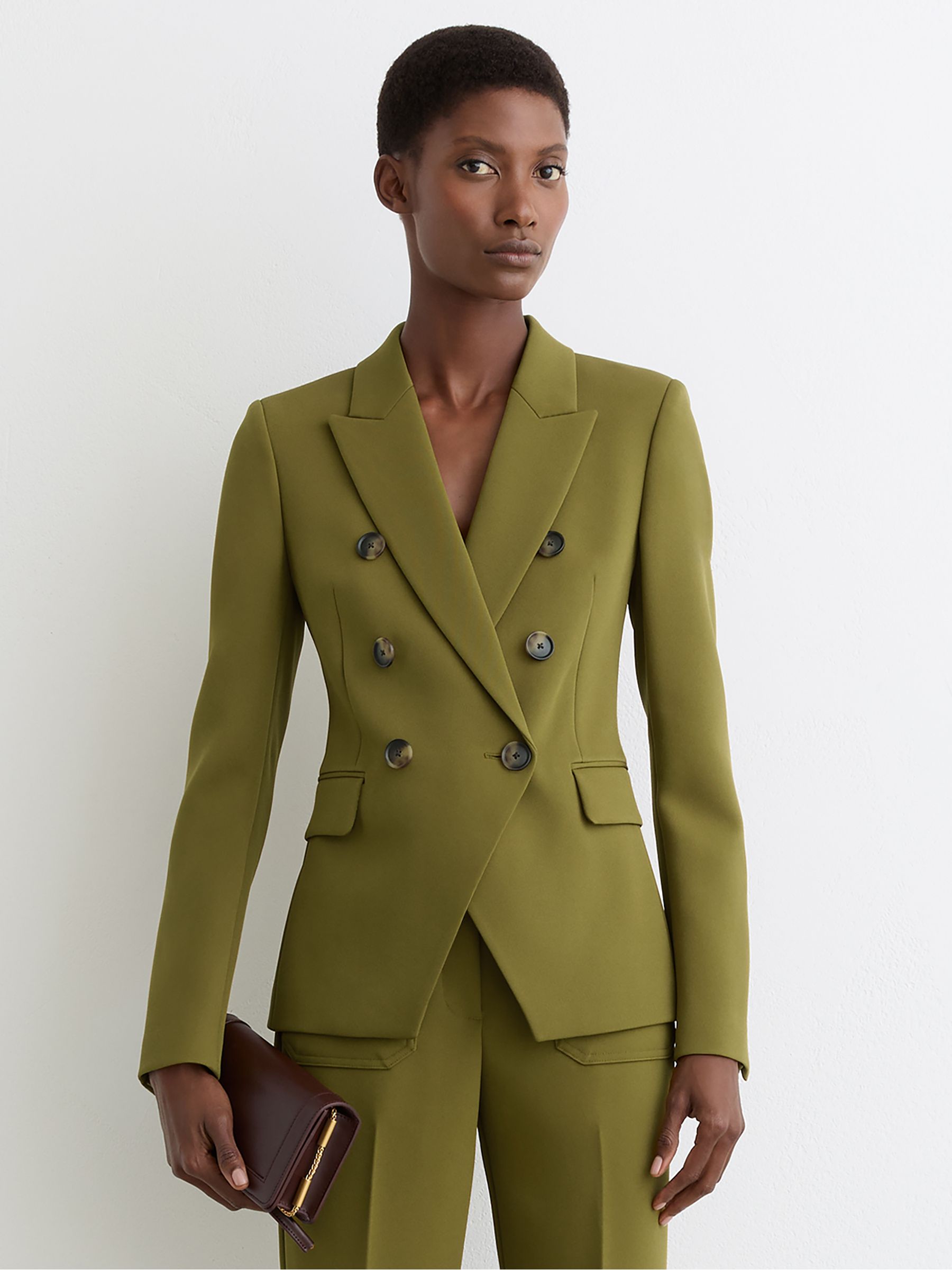 Petite Double-Breasted Peak-Lapel Suit Blazer in Chartreuse Green - Image 3 of 9