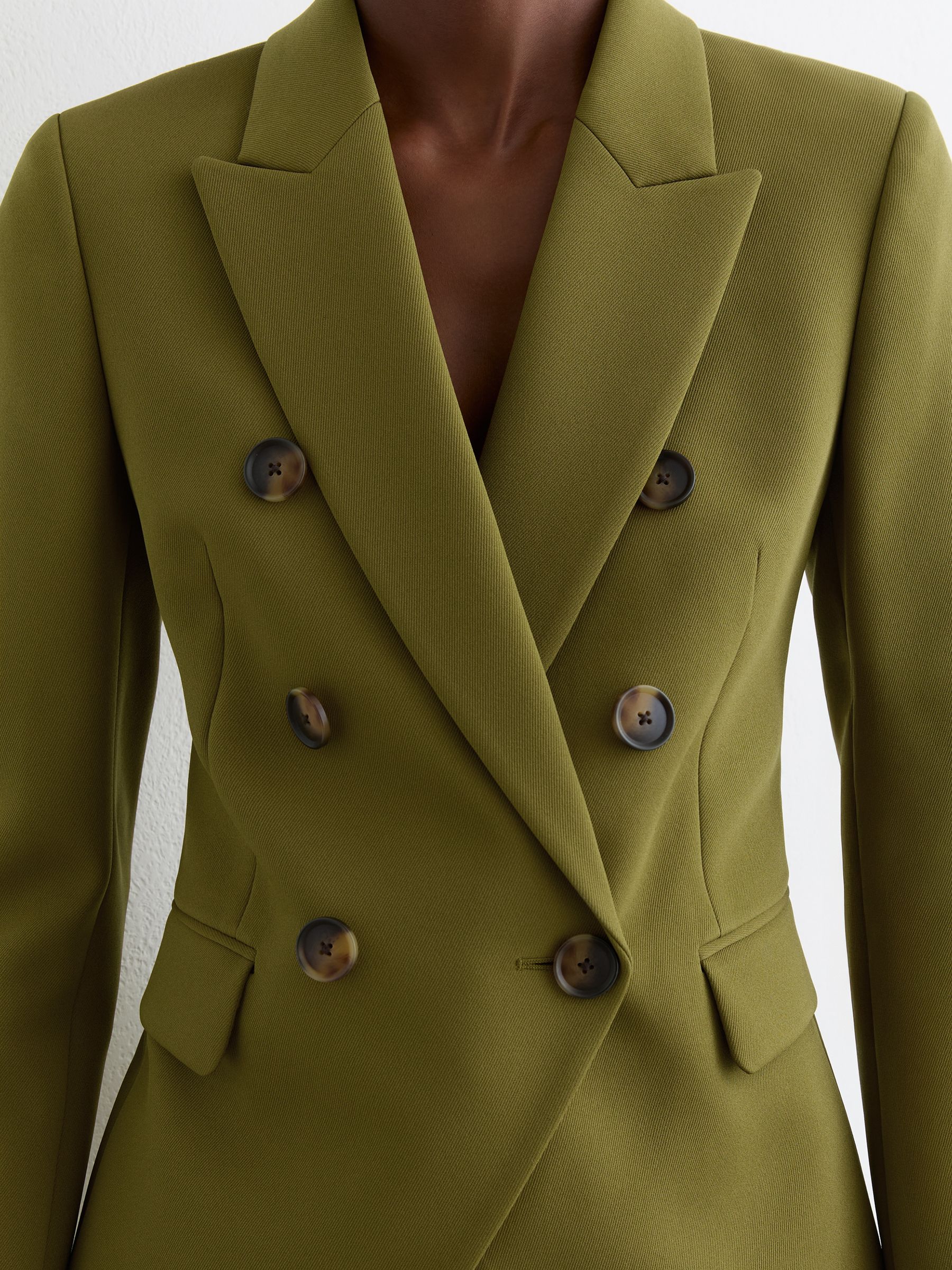 Petite Double-Breasted Peak-Lapel Suit Blazer in Chartreuse Green - Image 4 of 9