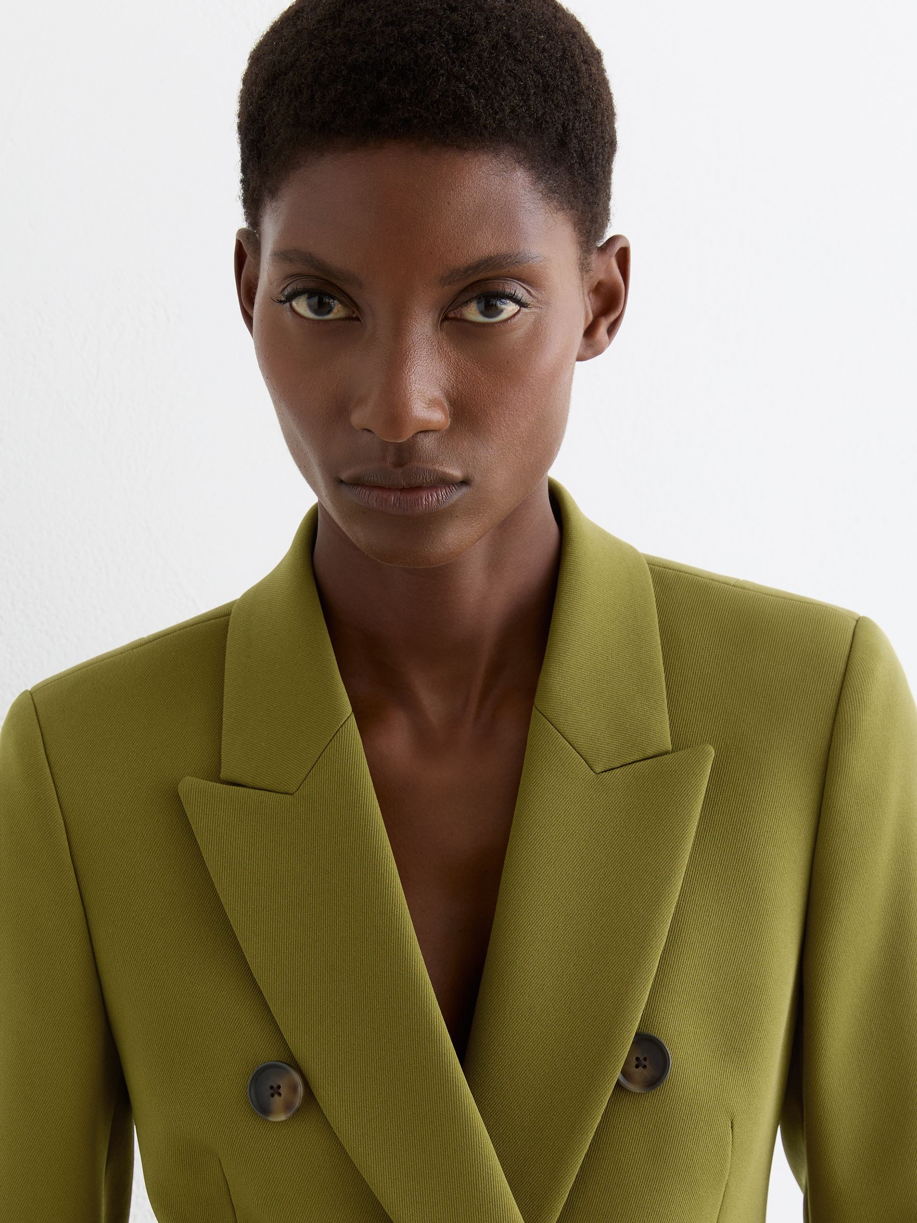 Petite Double-Breasted Peak-Lapel Suit Blazer in Chartreuse Green - Image 7 of 9