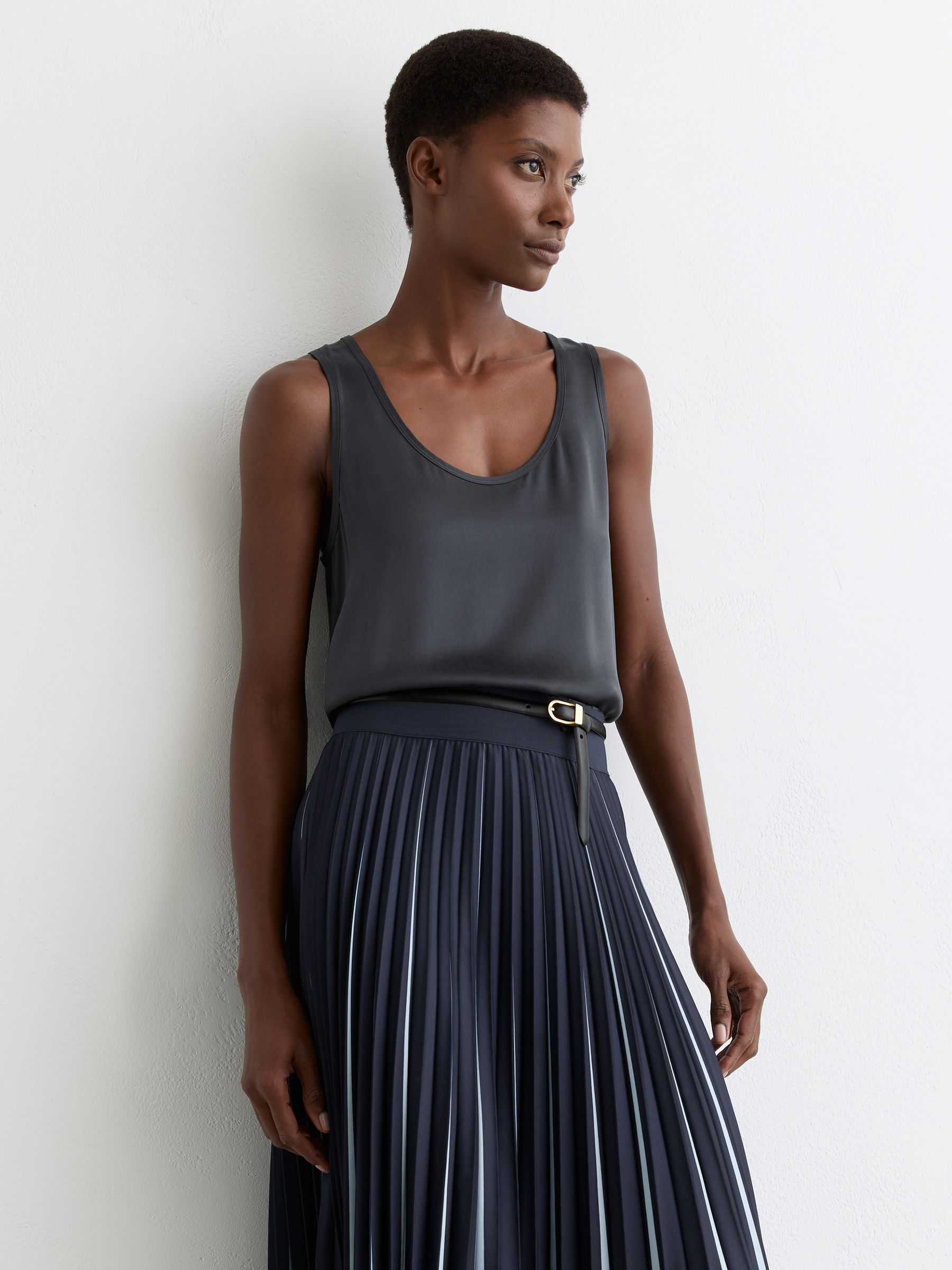 Silk-Front Cami Top in Navy - image 2