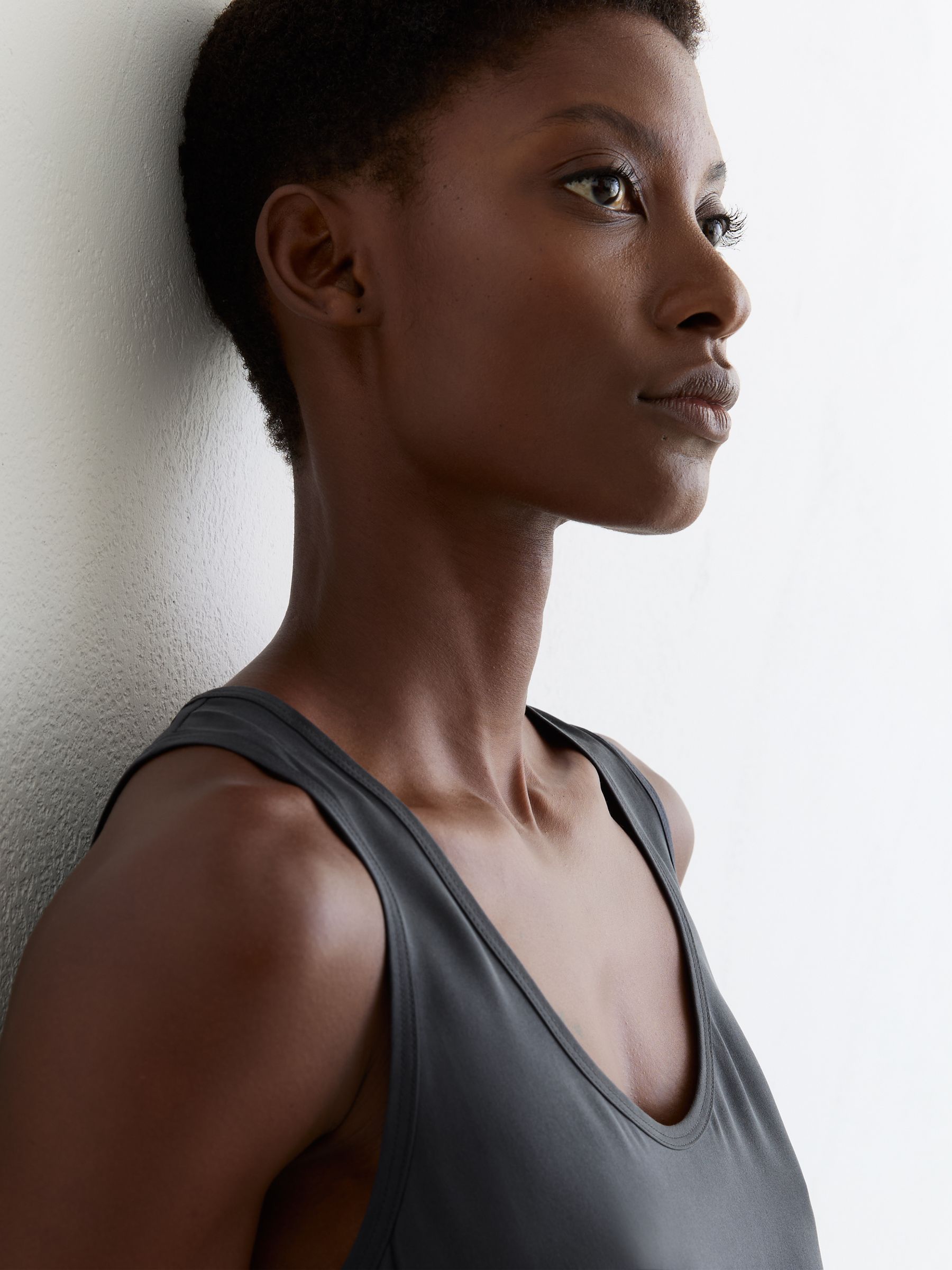 Silk-Front Cami Top in Navy - image 5