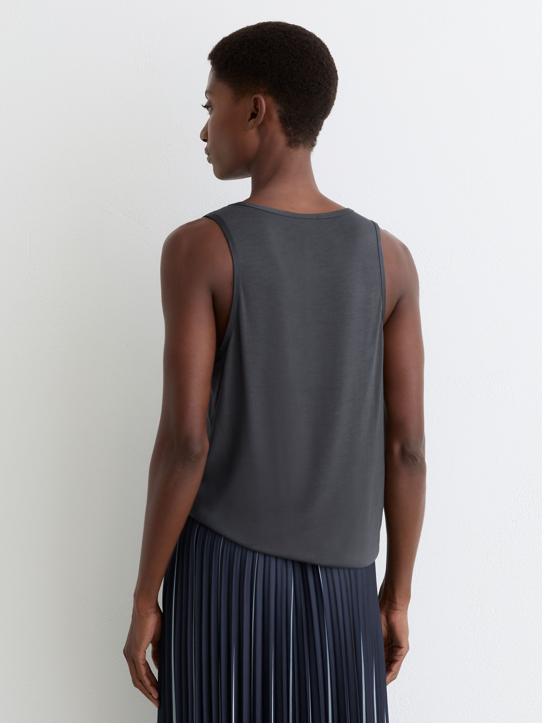 Silk-Front Cami Top in Navy - image 3