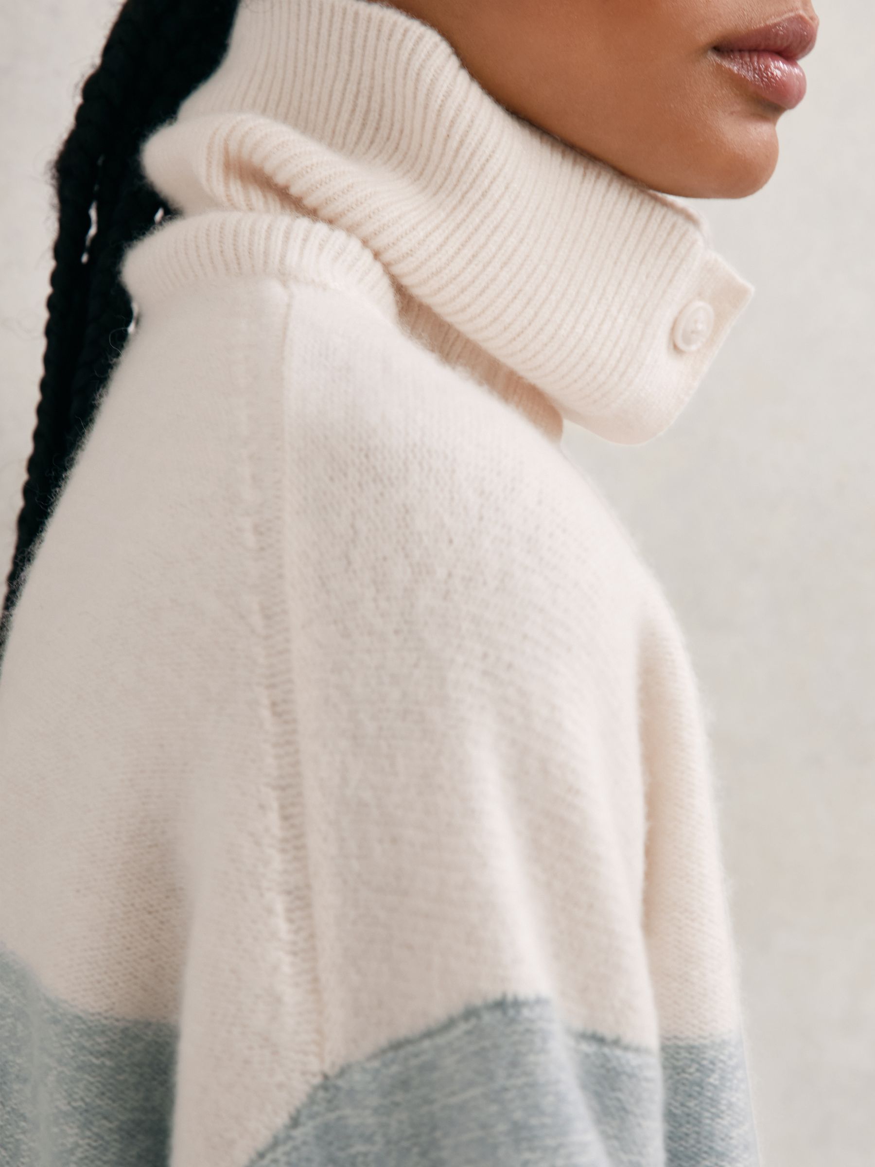 Wool-Cashmere Stripe Buttoned Jumper in Cream/Blue - Image 5 of 7