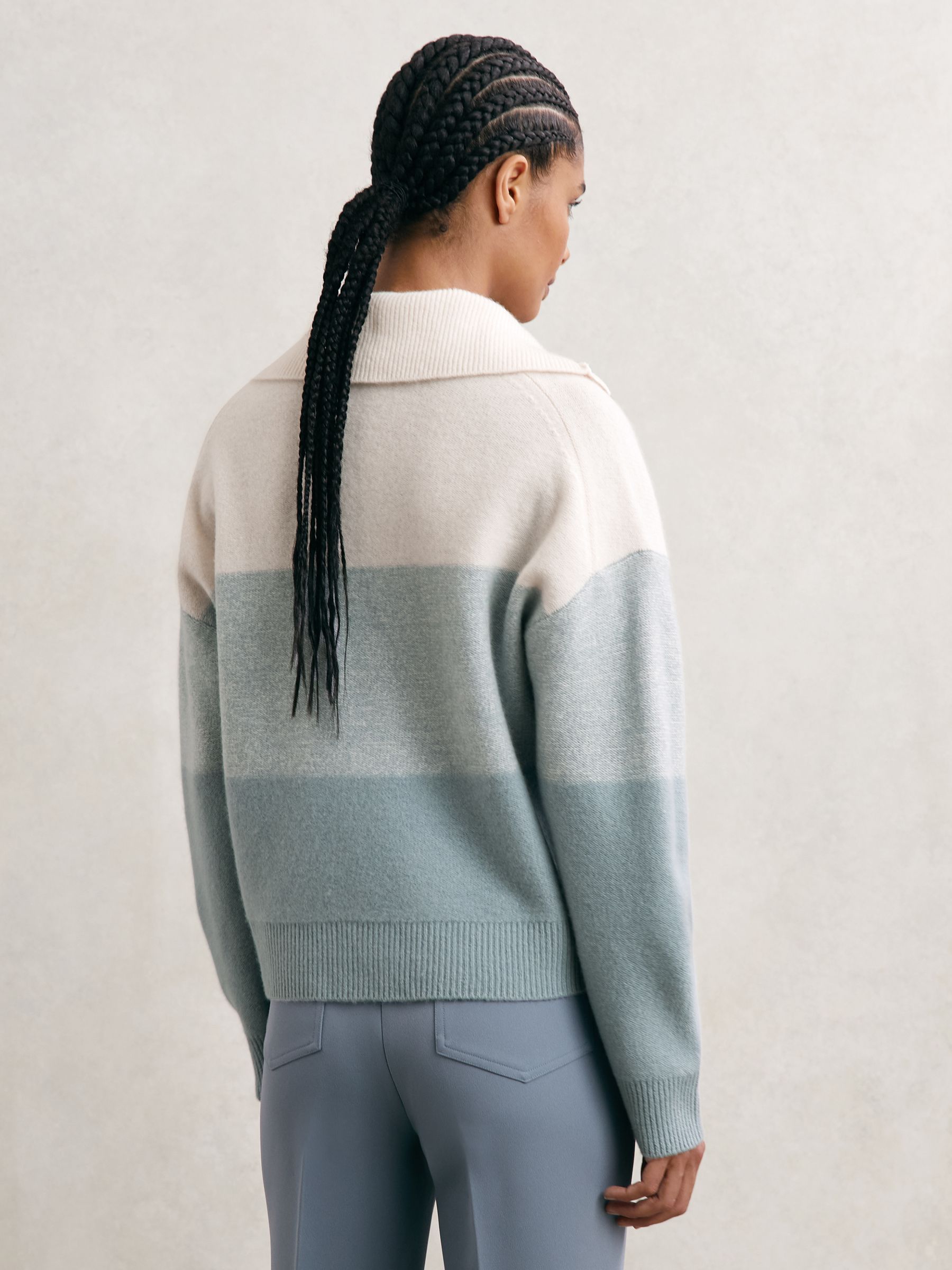 Wool-Cashmere Stripe Buttoned Jumper in Cream/Blue - image 5