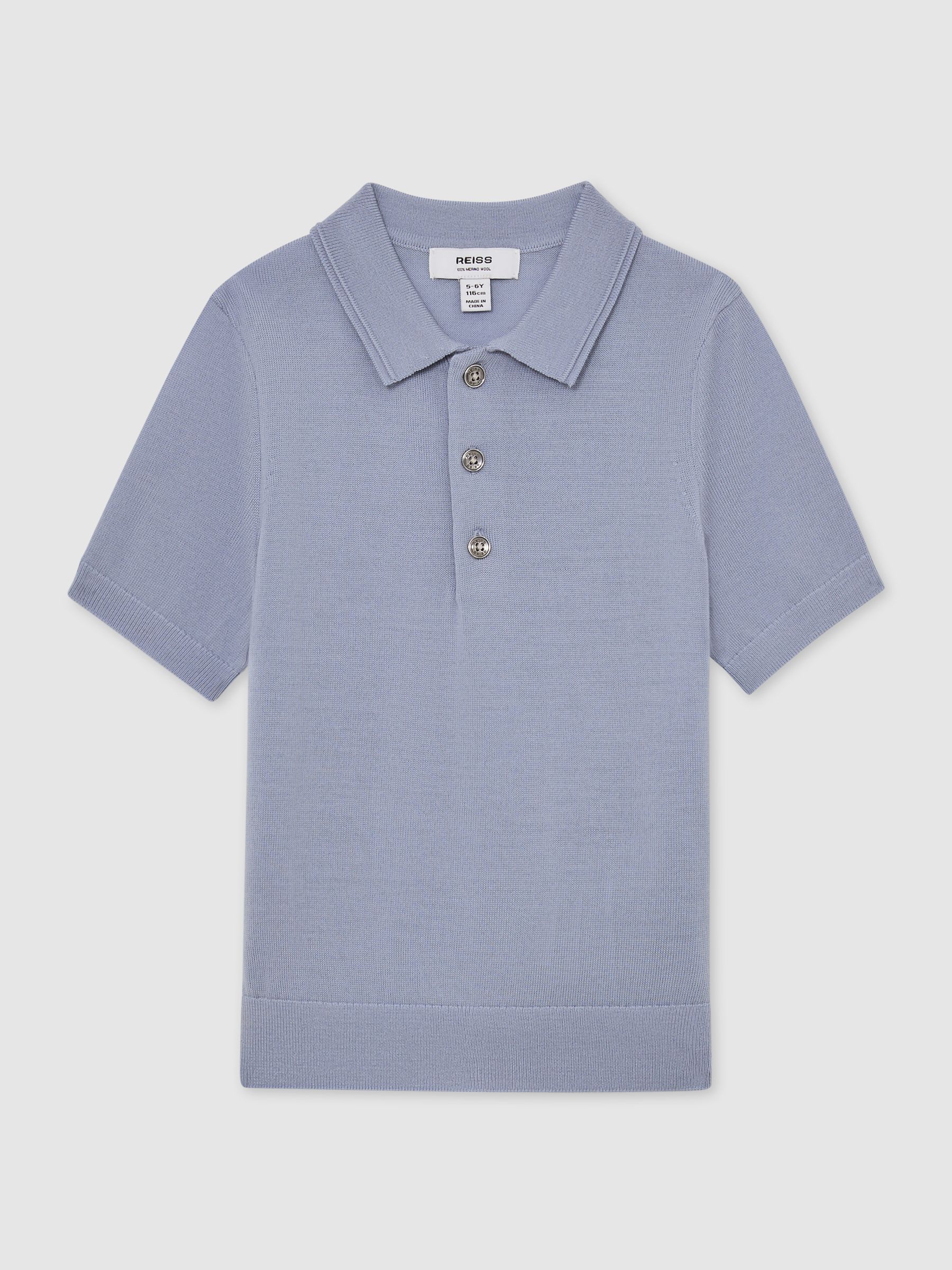 13-14 yrs Merino Wool Short-Sleeve Polo Shirt in Sky Blue - Image 1 of 3