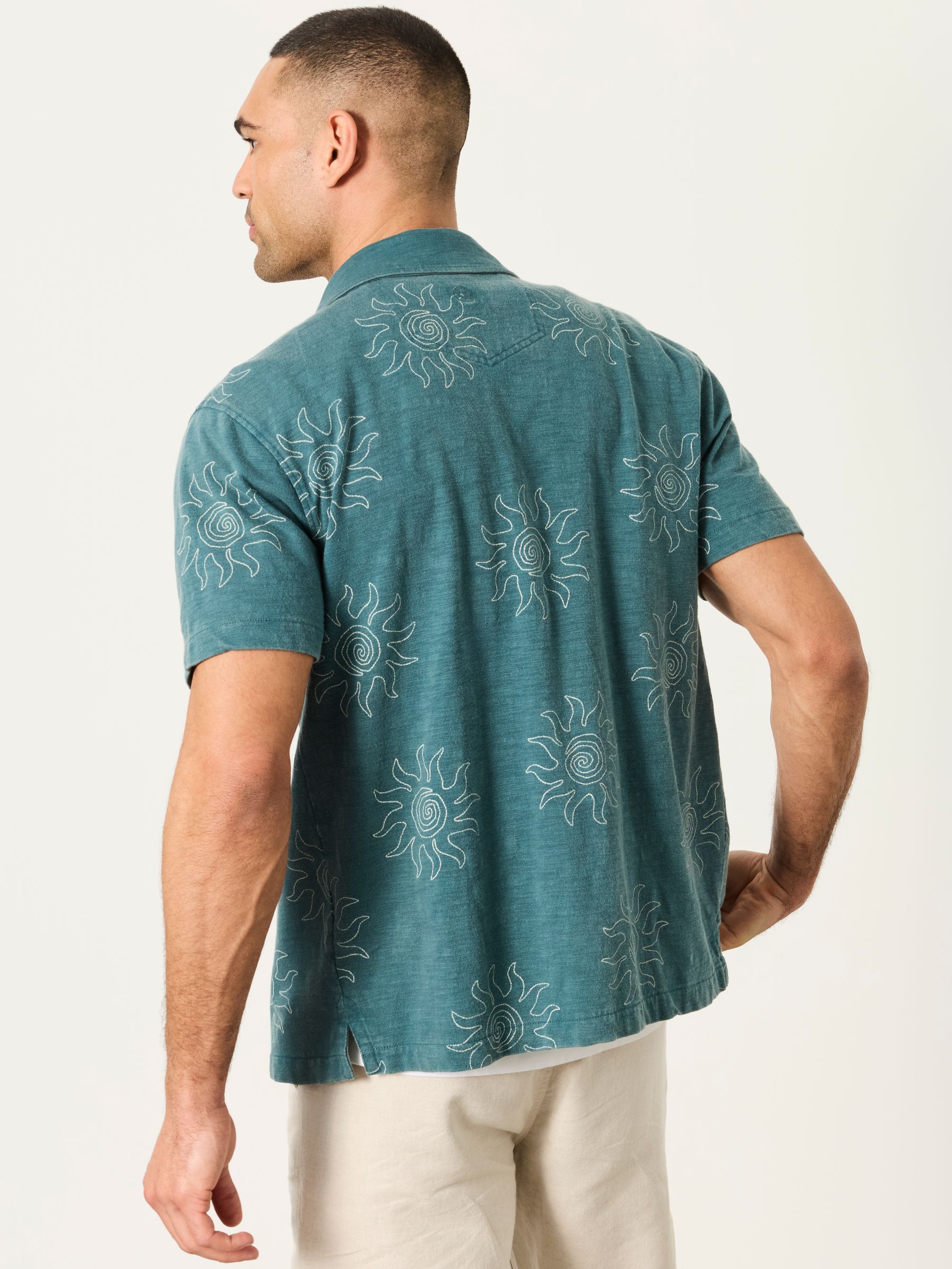 Dark Teal Blue Printed Sun Shirt - Image 2 of 6