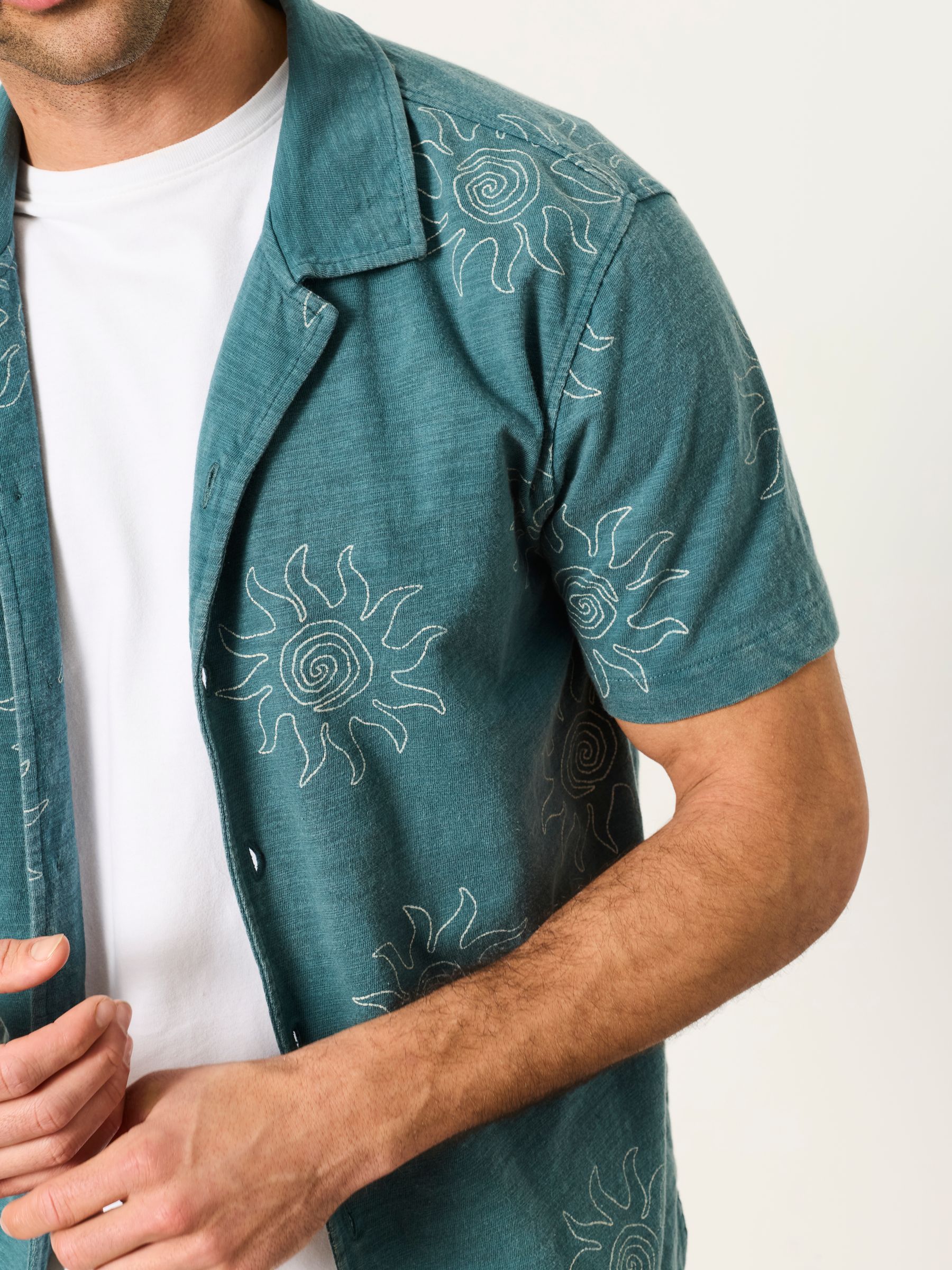 Dark Teal Blue Printed Sun Shirt - Image 4 of 6