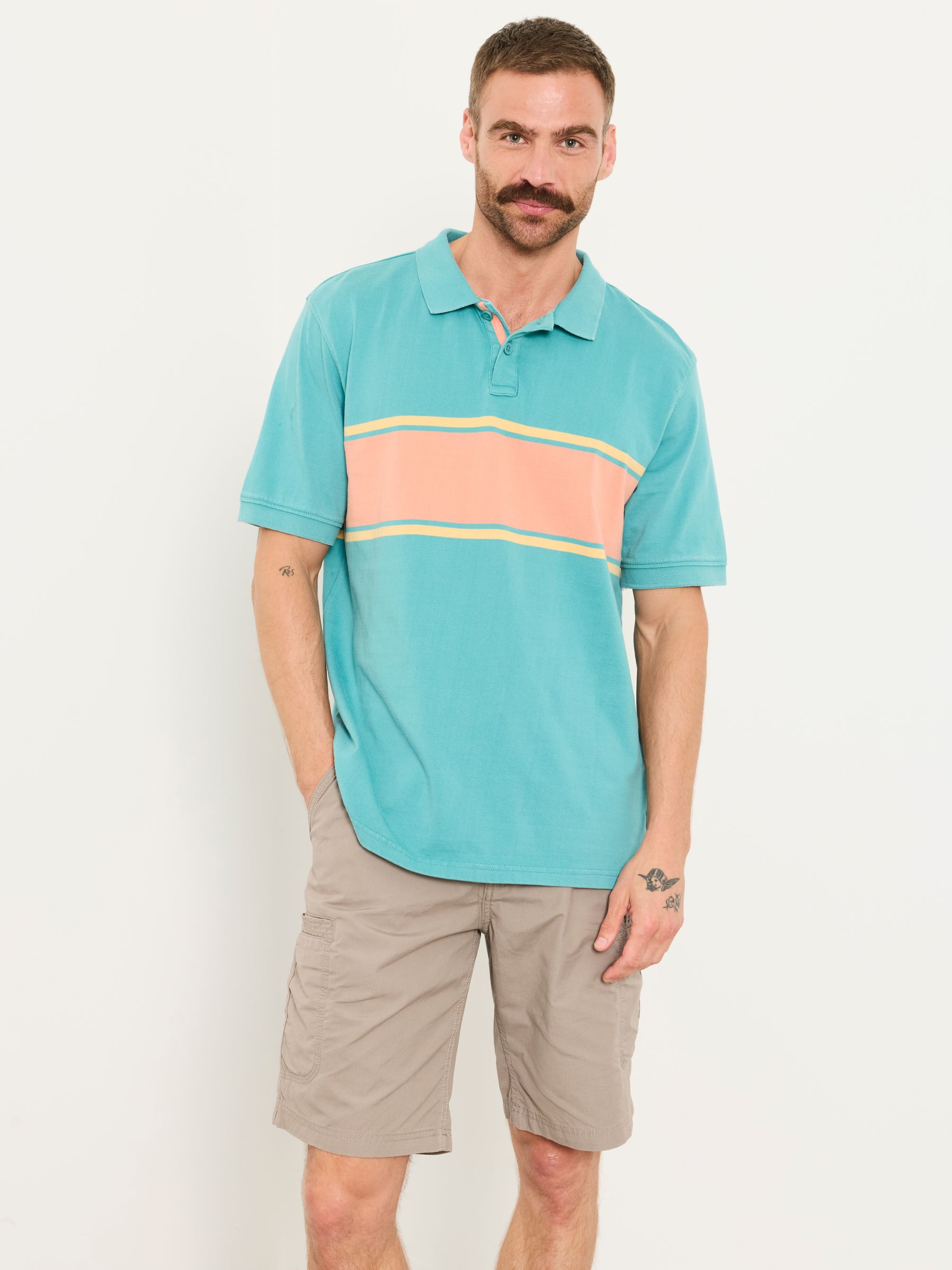 Teal Blue Ashton Chest Stripe Polo Shirt - Image 1 of 6