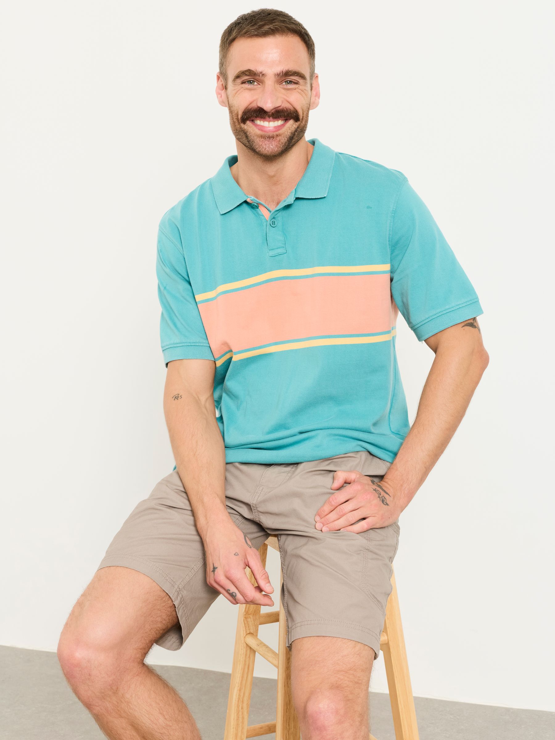 Teal Blue Ashton Chest Stripe Polo Shirt - Image 5 of 6