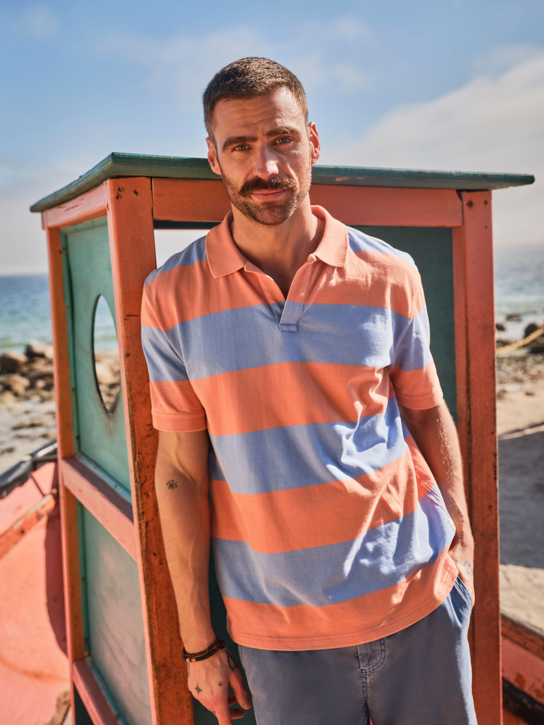 Coral/Blue Ashton Striped Polo Shirt - Image 1 of 6