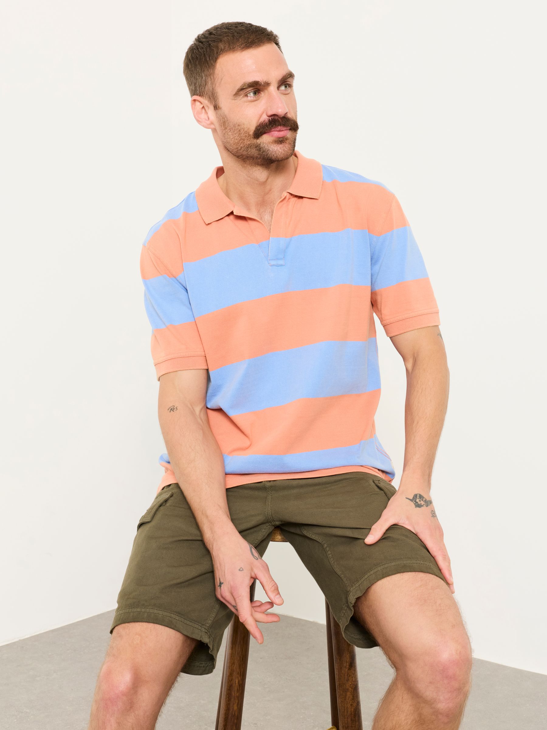 Coral/Blue Ashton Striped Polo Shirt - Image 2 of 6