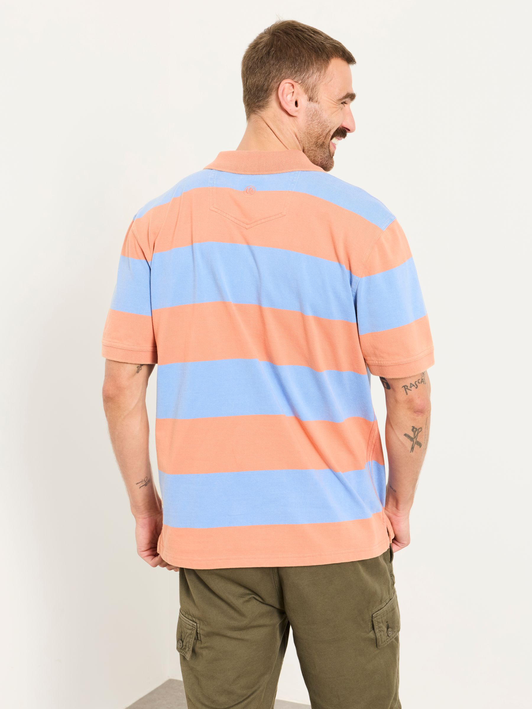 Coral/Blue Ashton Striped Polo Shirt - Image 3 of 6
