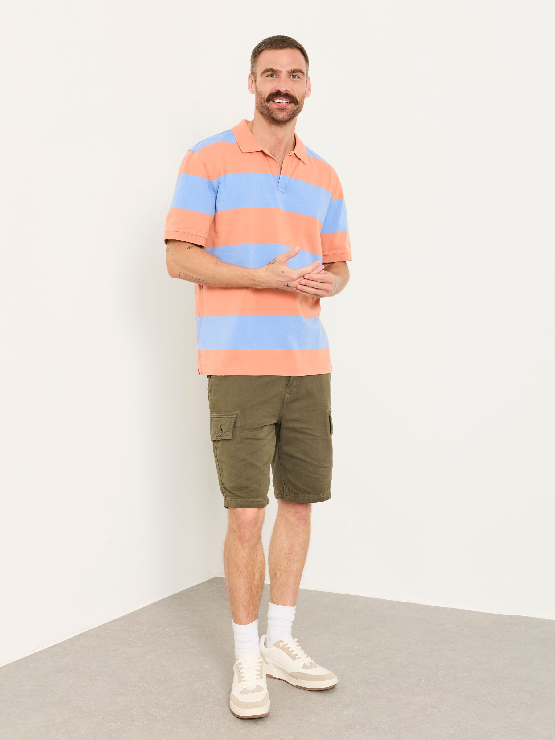 Coral/Blue Ashton Striped Polo Shirt - Image 6 of 6