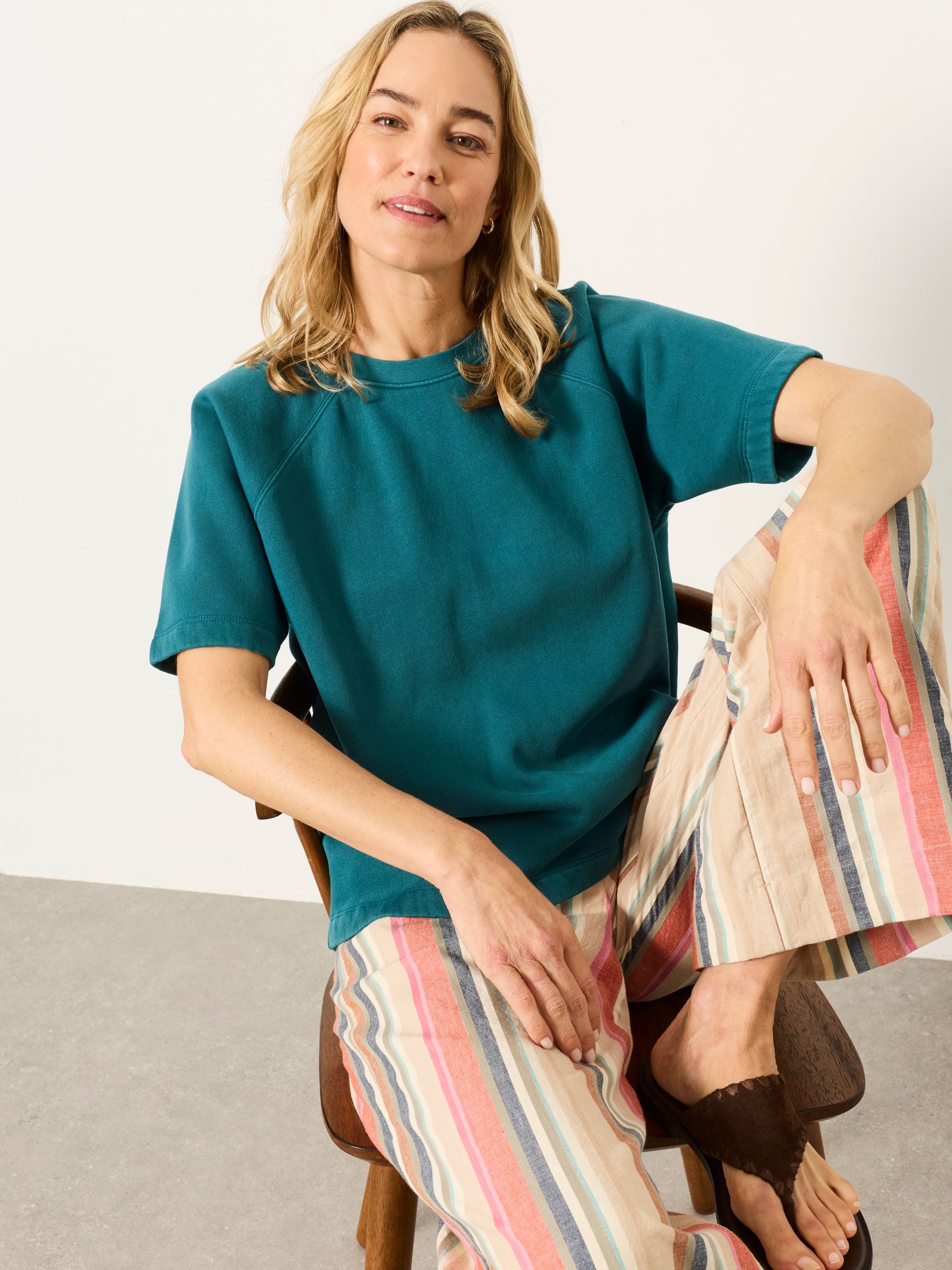 Ginny Teal Blue Short Sleeve Sweat Top - Image 1 of 5
