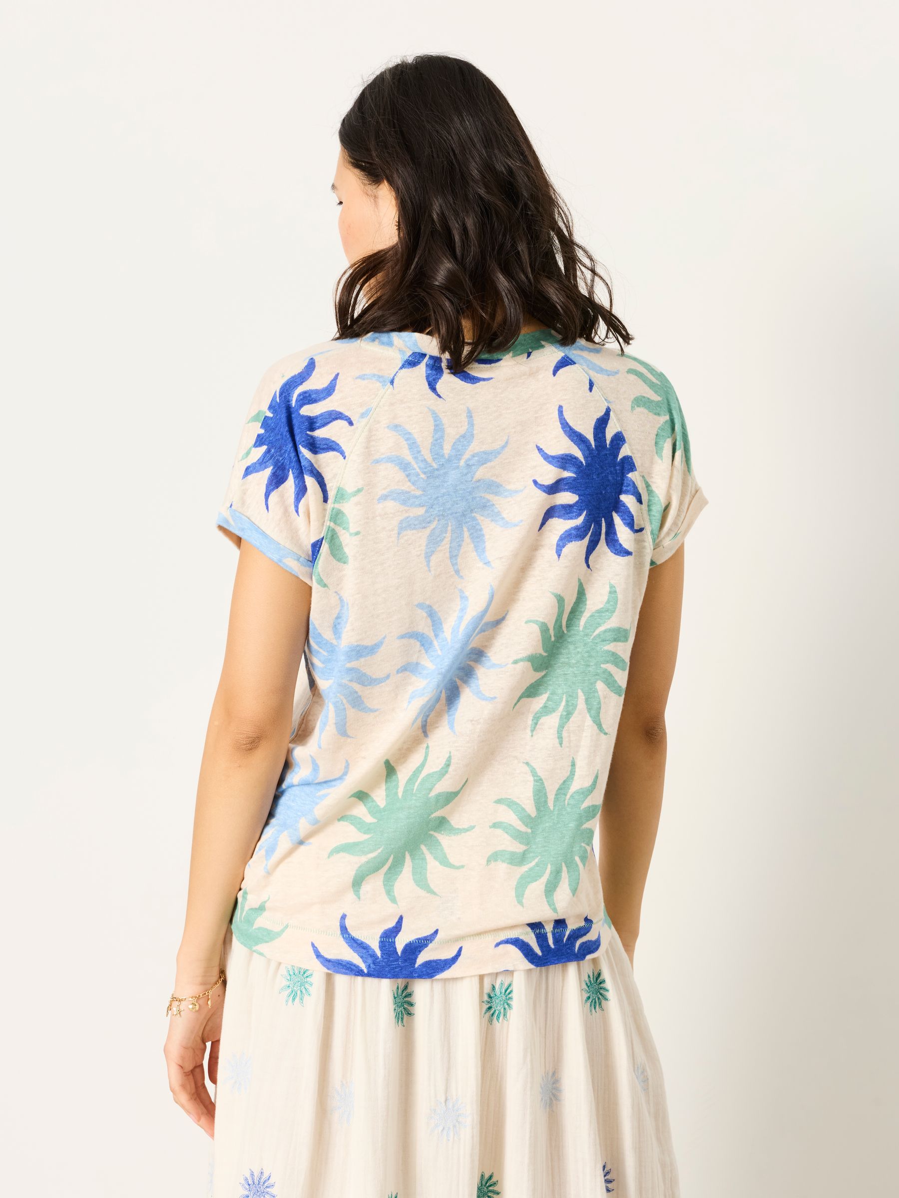Lauren Ivory Sun Tile Linen V Neck T Shirt - Image 2 of 5