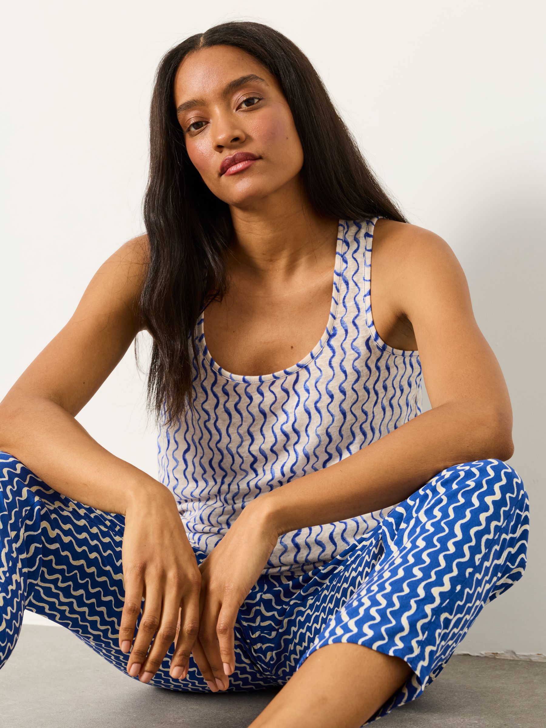Laine Ivory Wave Linen Tank | FatFace