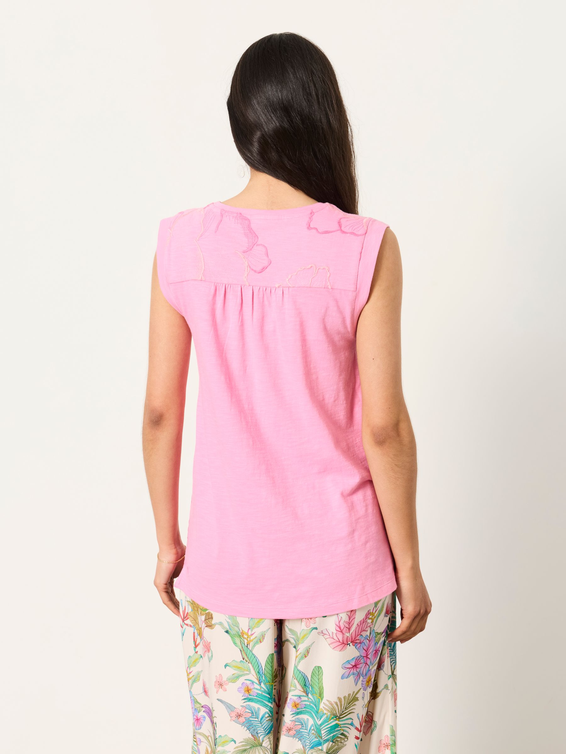 Embroidered Sleeveless Tank Top in Pink - Image 2 of 5 Embroidered Sleeveless Tank Top in Pink - Image 2 of 5