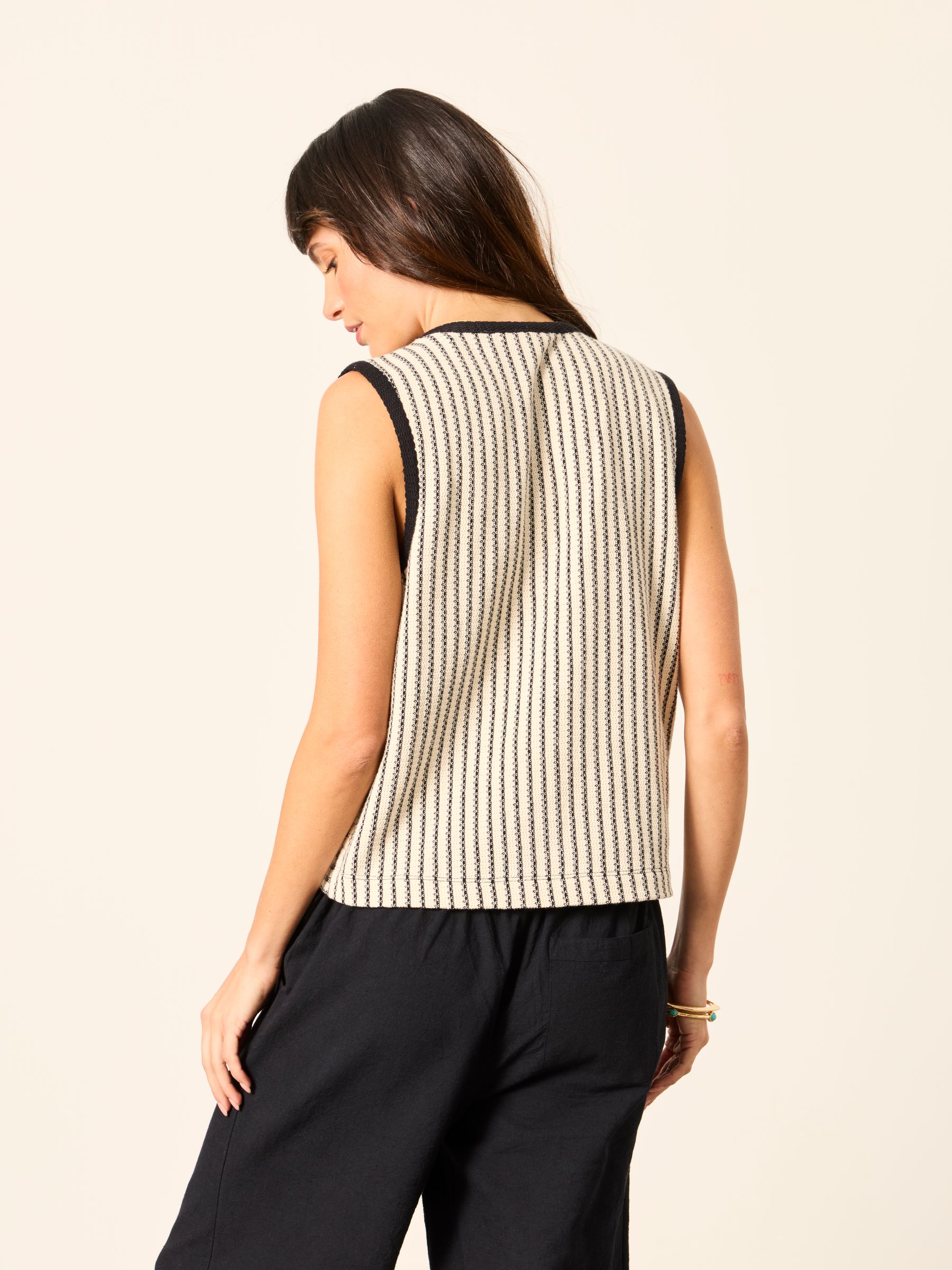 Isla Ivory Textured Stripe Tie Front Tank - Image 2 of 5