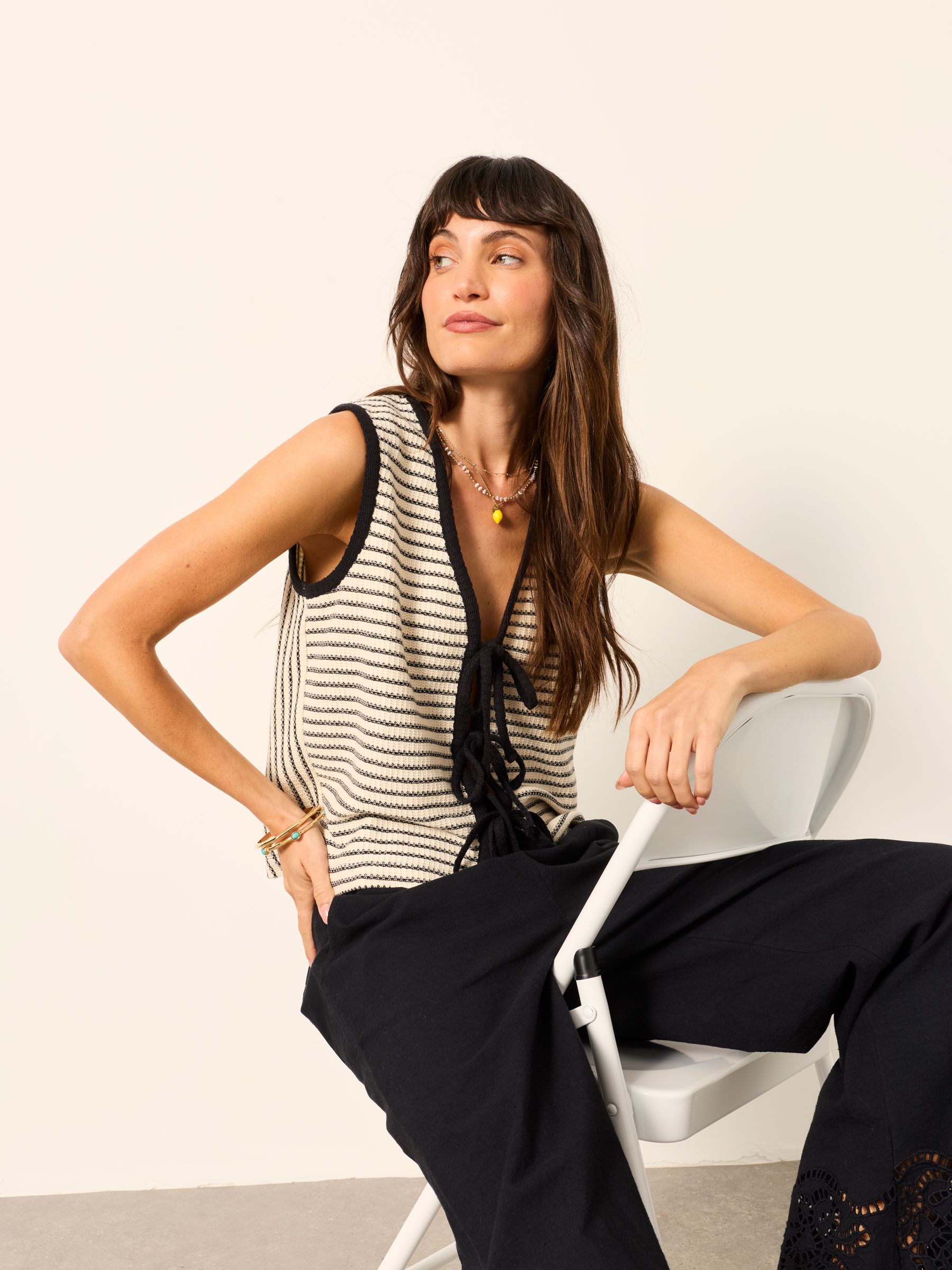 Isla Ivory Textured Stripe Tie Front Tank - Image 4 of 5