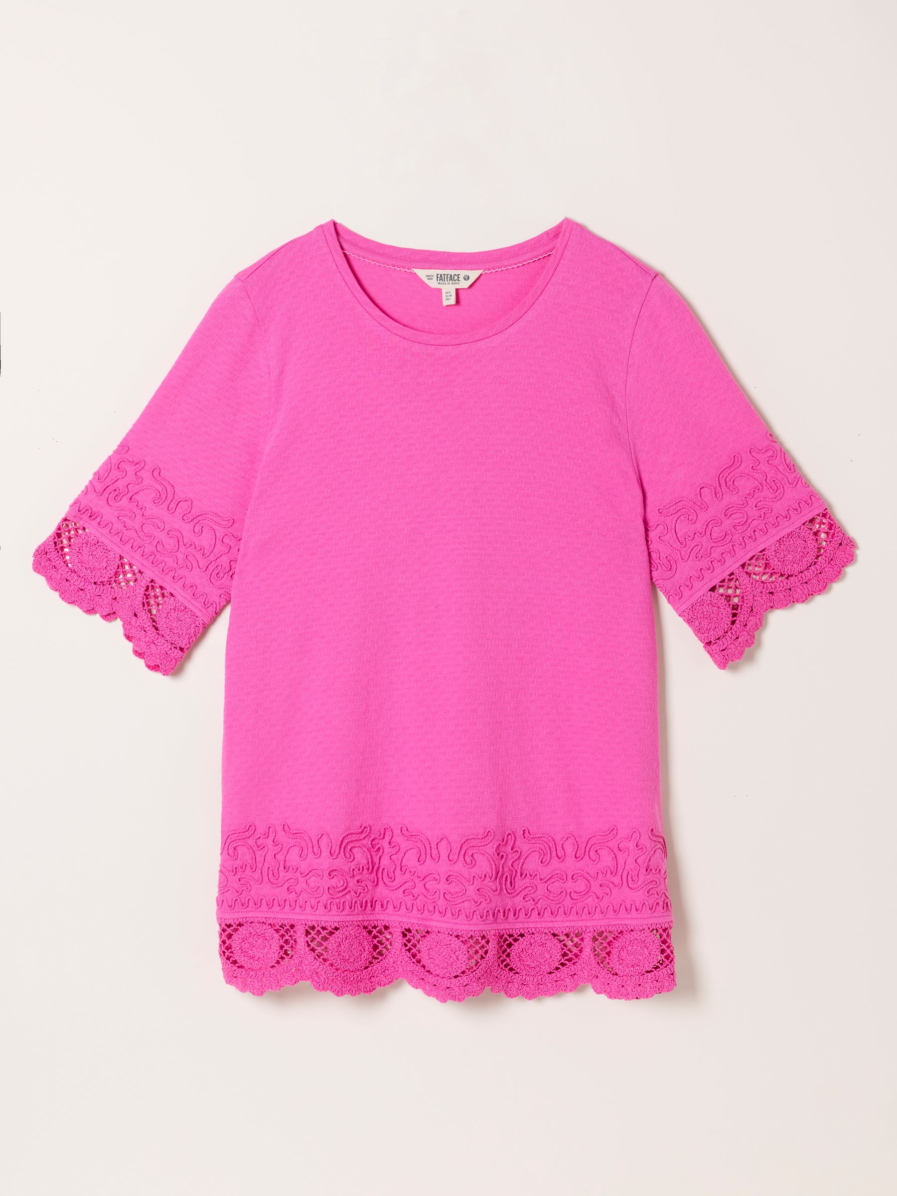 Chloe Pink Crochet Detail T-Shirt - Image 6 of 6