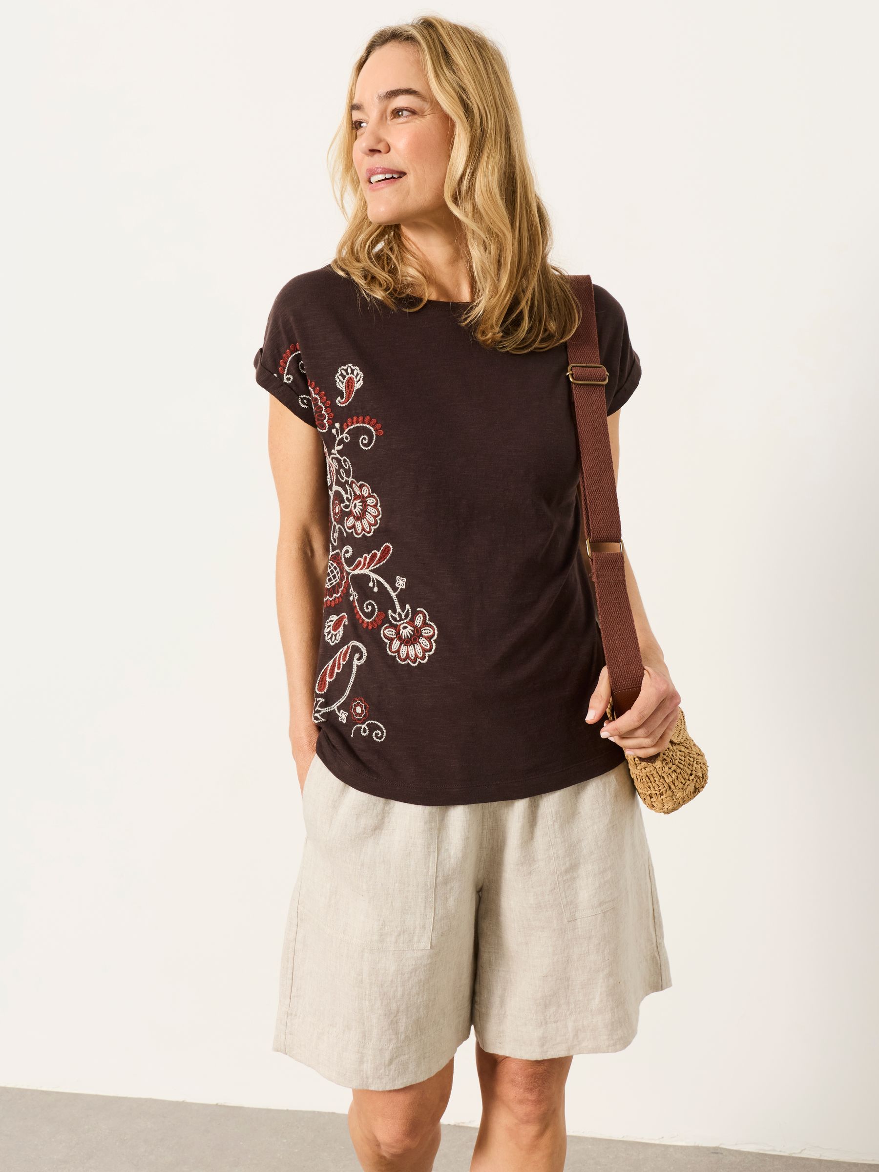Ivy Chocolate Brown Floral Embroidered T-Shirt - Image 1 of 5
