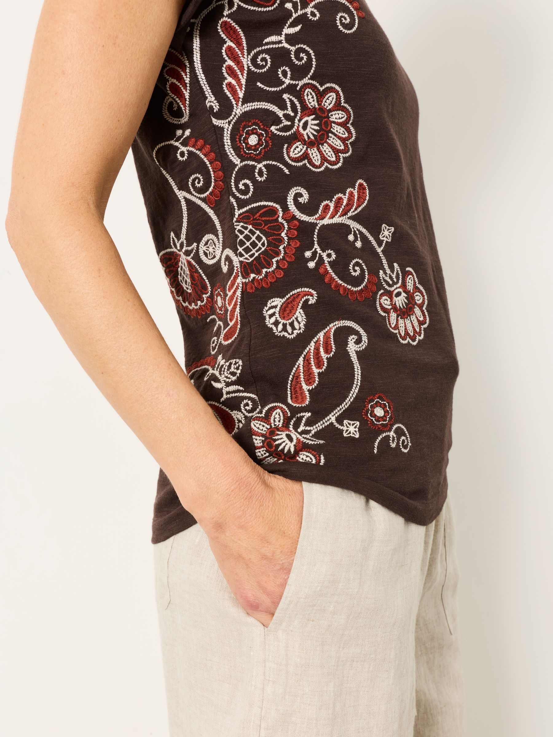 Ivy Chocolate Brown Floral Embroidered T-Shirt - Image 2 of 5