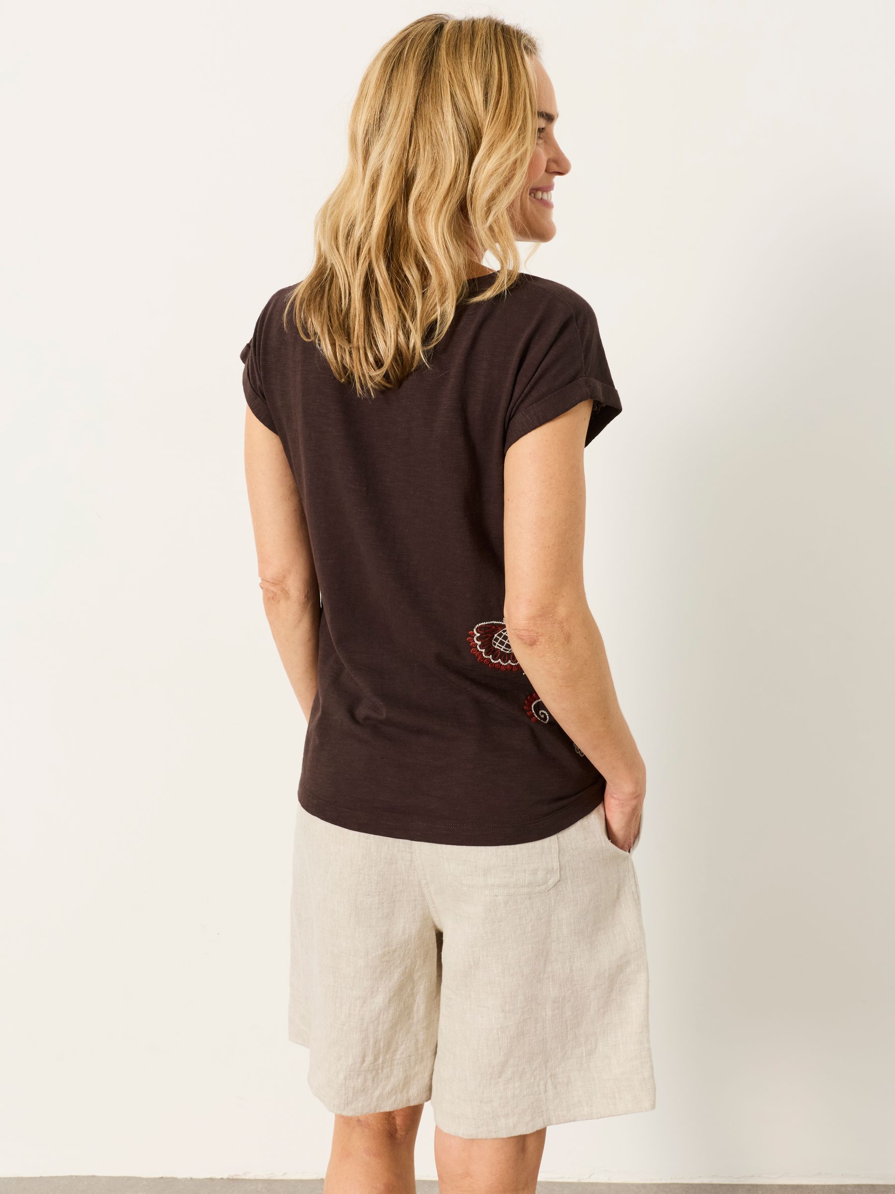 Ivy Chocolate Brown Floral Embroidered T-Shirt - Image 3 of 5