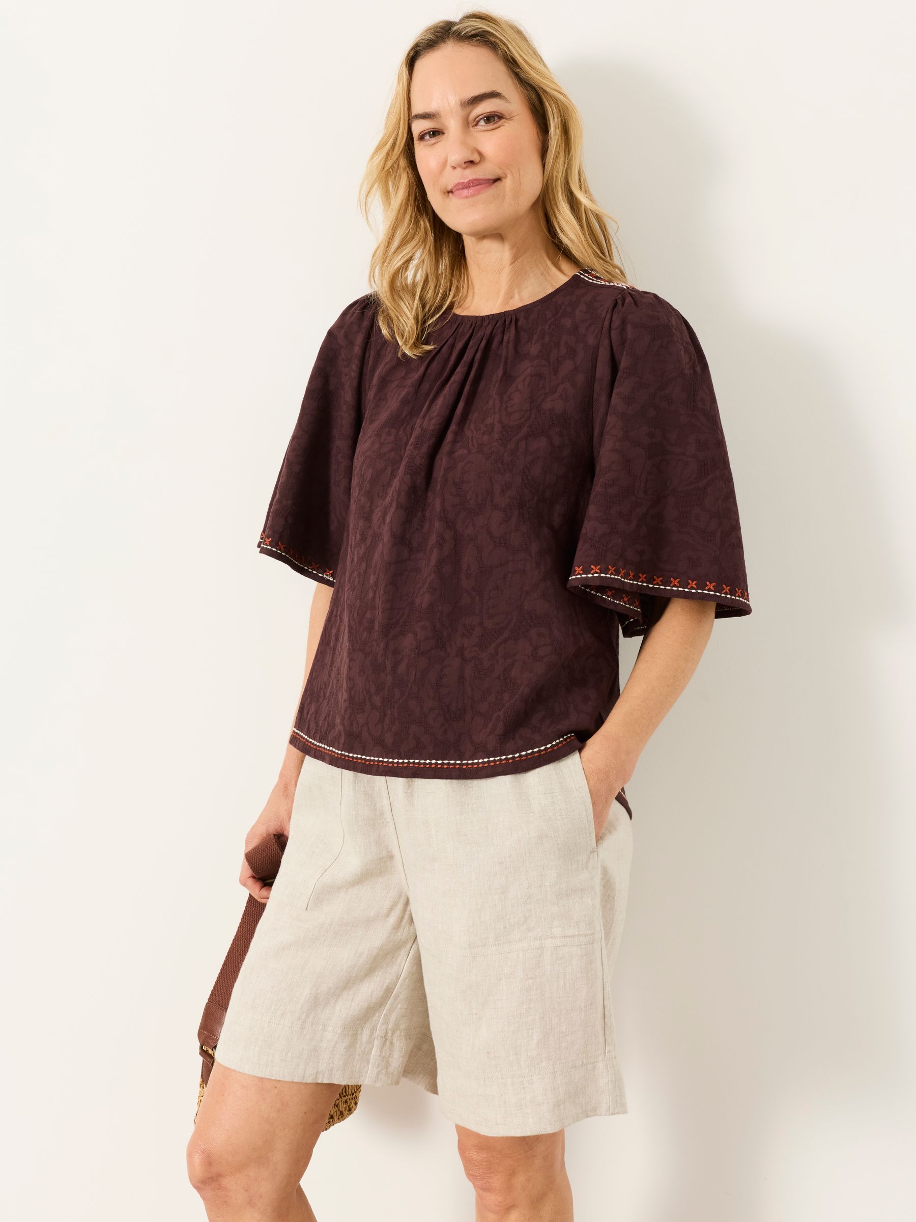 Faye Chocolate Brown Flutter Sleeve Top - Image 2 of 5
