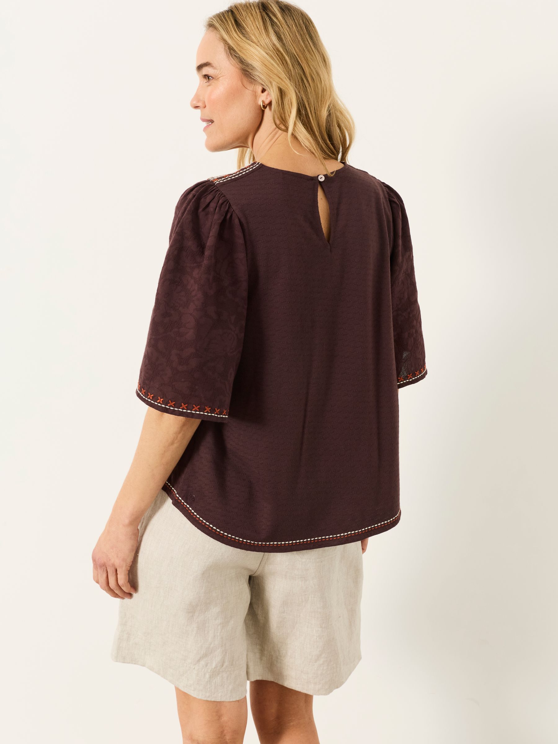 Faye Chocolate Brown Flutter Sleeve Top - Image 3 of 5