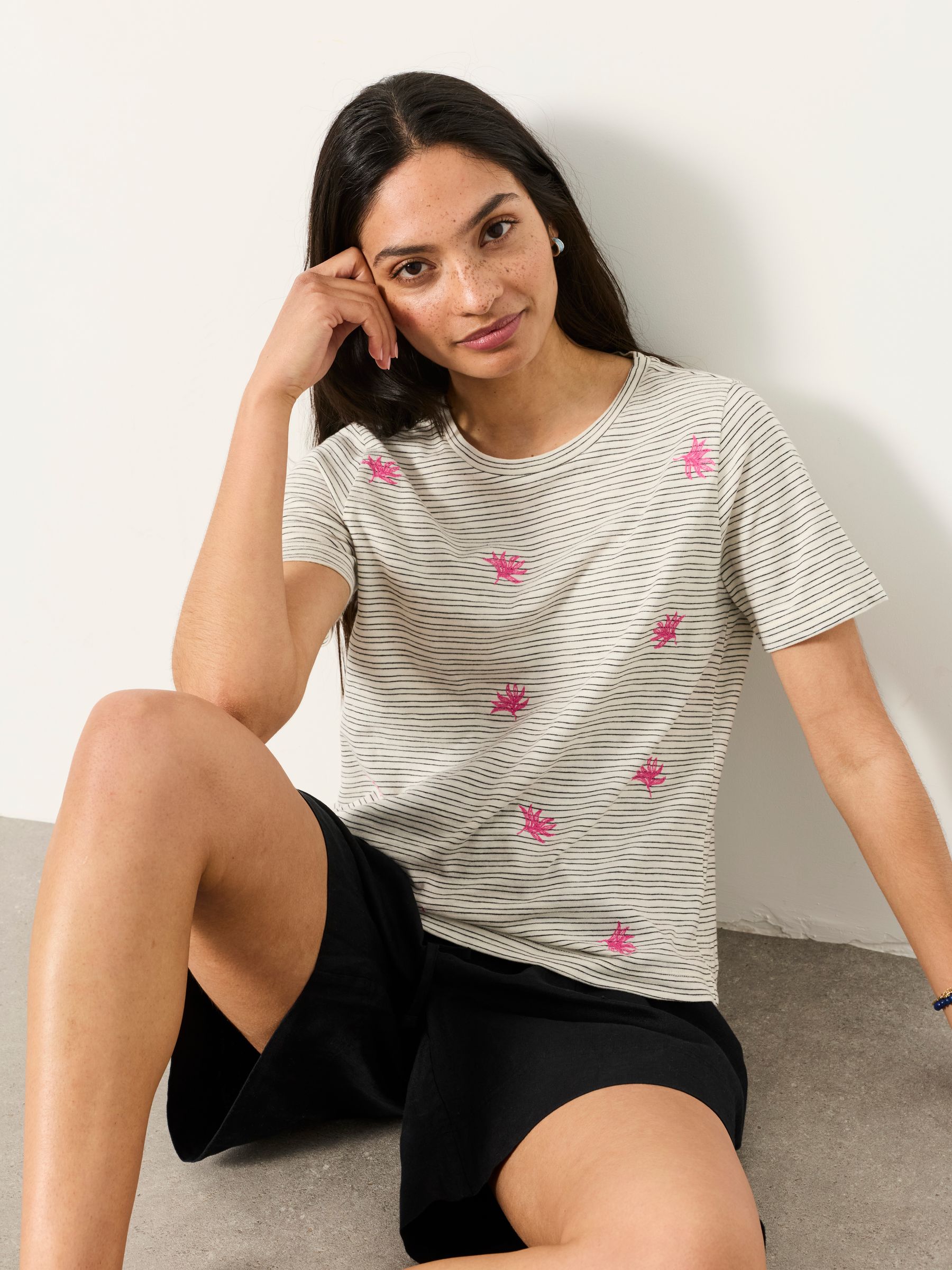 Ivory Stripe Embroidered Flower T-Shirt - Image 4 of 5