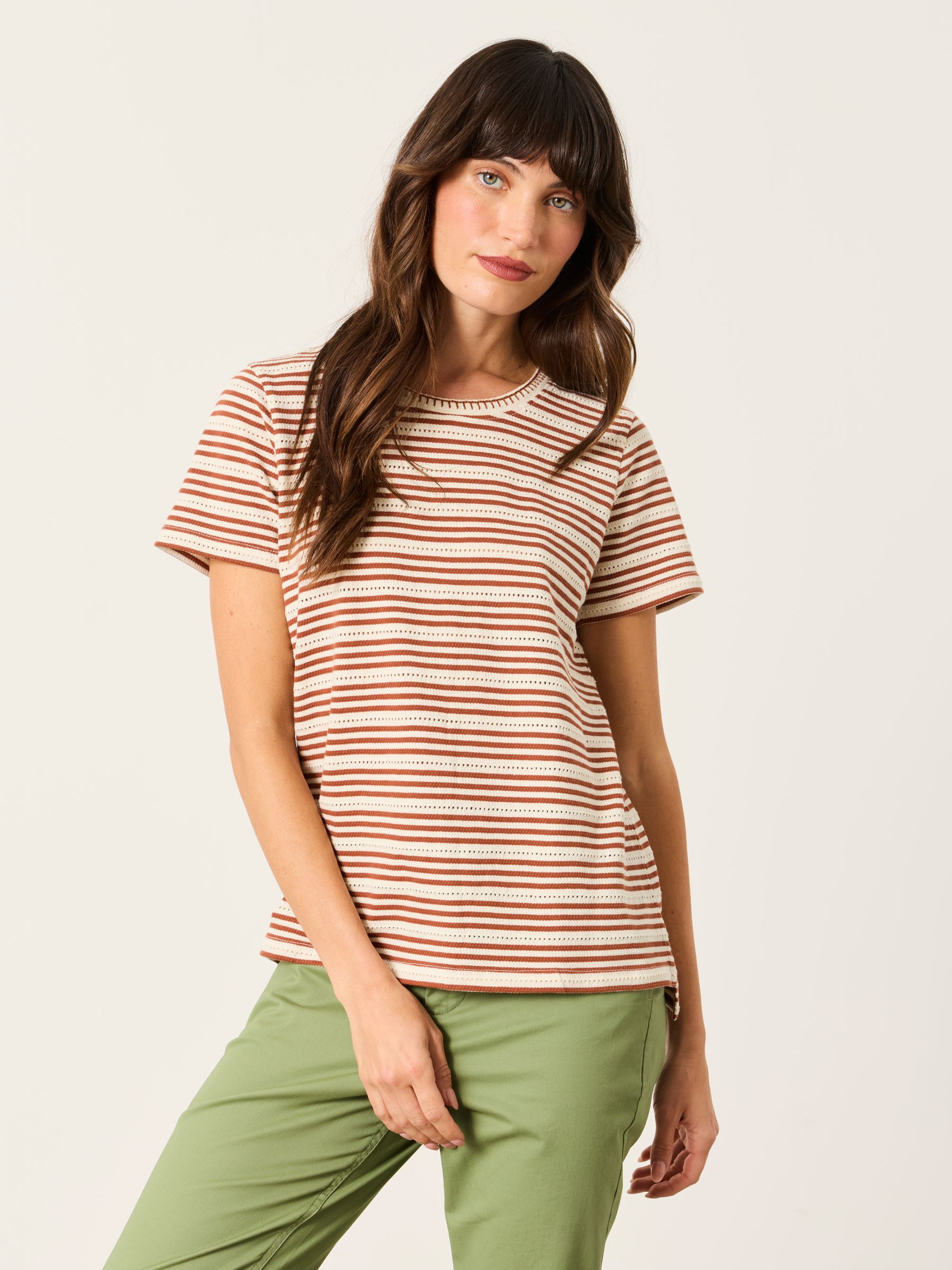 Natalie Chestnut Brown Textured Stripe T-Shirt - Image 1 of 5 Natalie Chestnut Brown Textured Stripe T-Shirt - Image 1 of 5