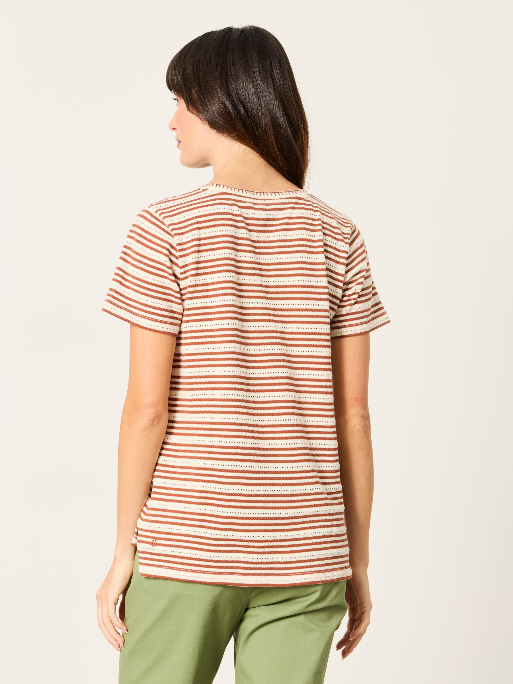 Natalie Chestnut Brown Textured Stripe T-Shirt - Image 2 of 5