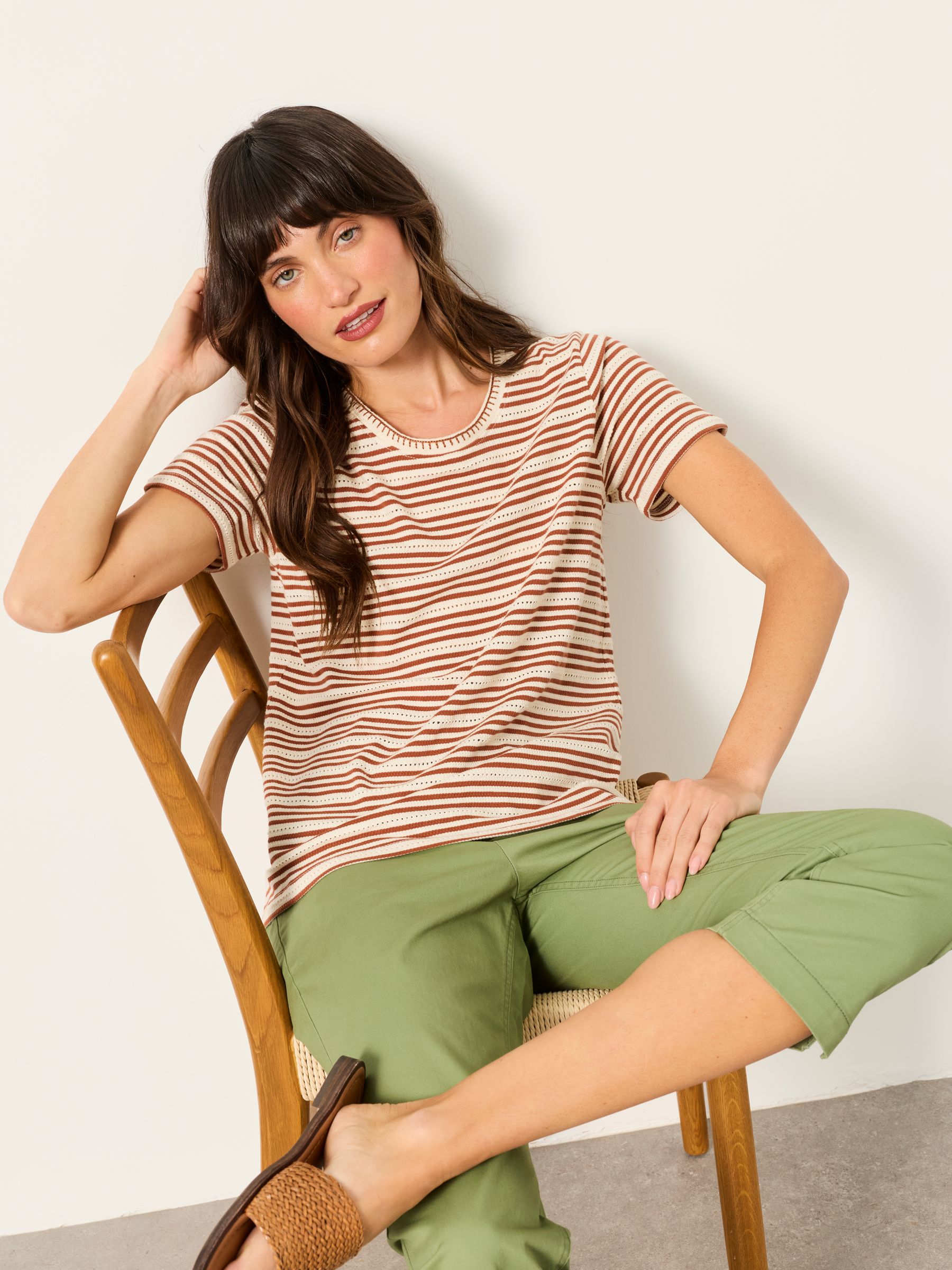 Natalie Chestnut Brown Textured Stripe T-Shirt - Image 5 of 5 Natalie Chestnut Brown Textured Stripe T-Shirt - Image 5 of 5
