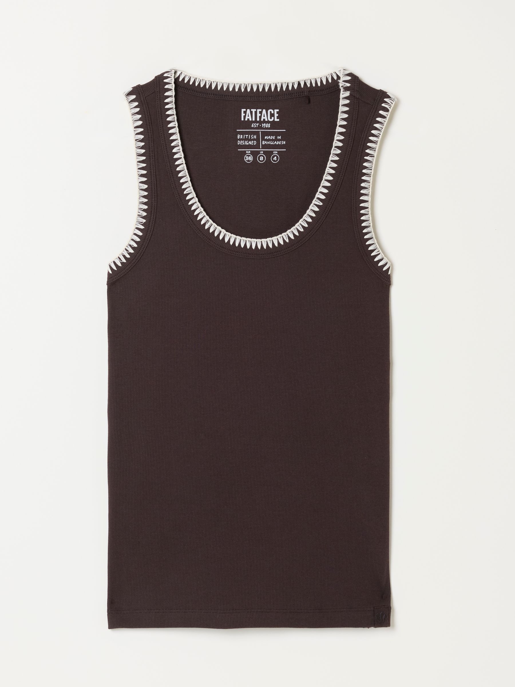 Bella Chocolate Brown Stitch Detail Ribbed Vest - Image 1 of 1