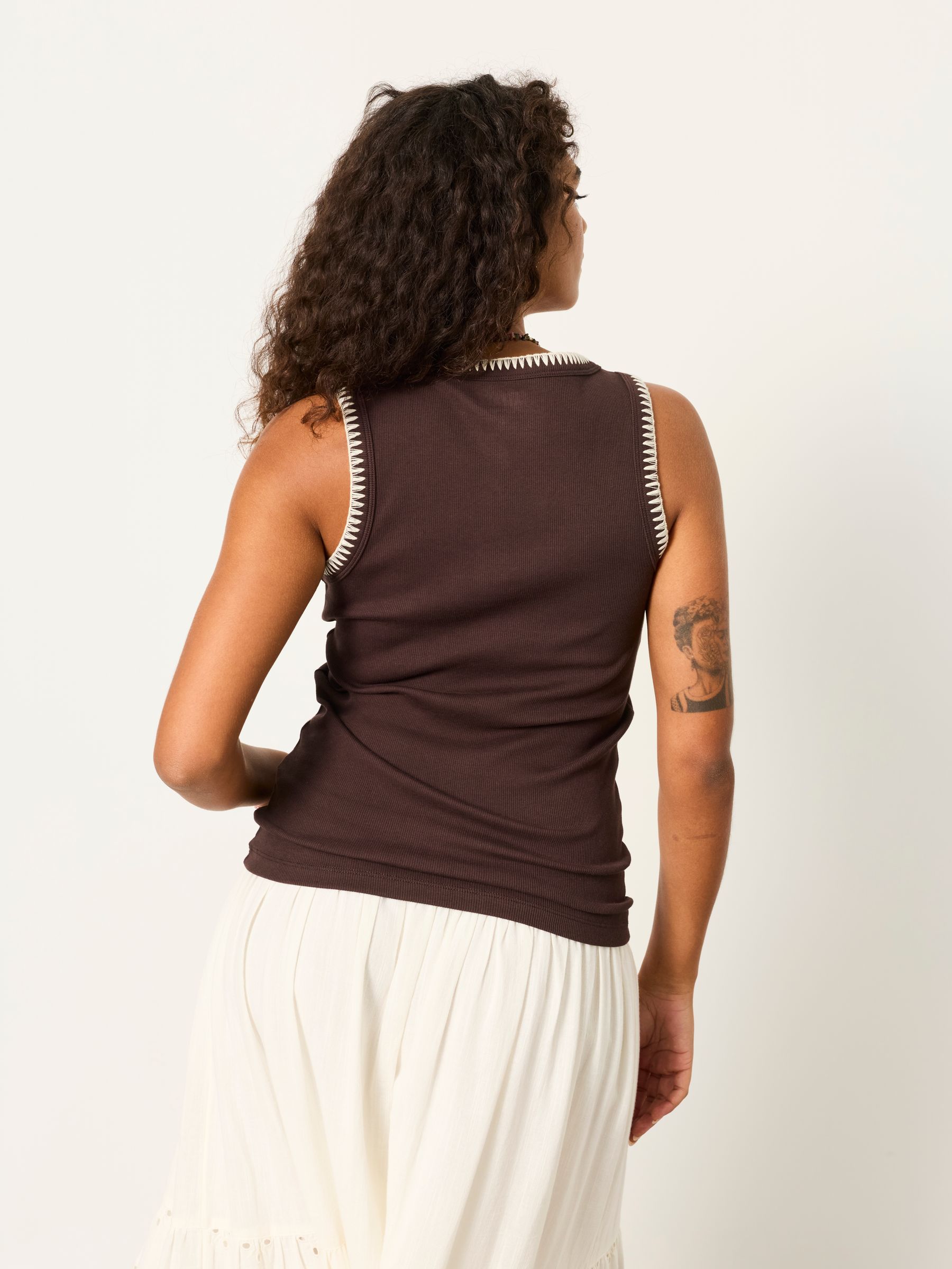 Bella Chocolate Brown Stitch Detail Ribbed Vest - Image 2 of 6