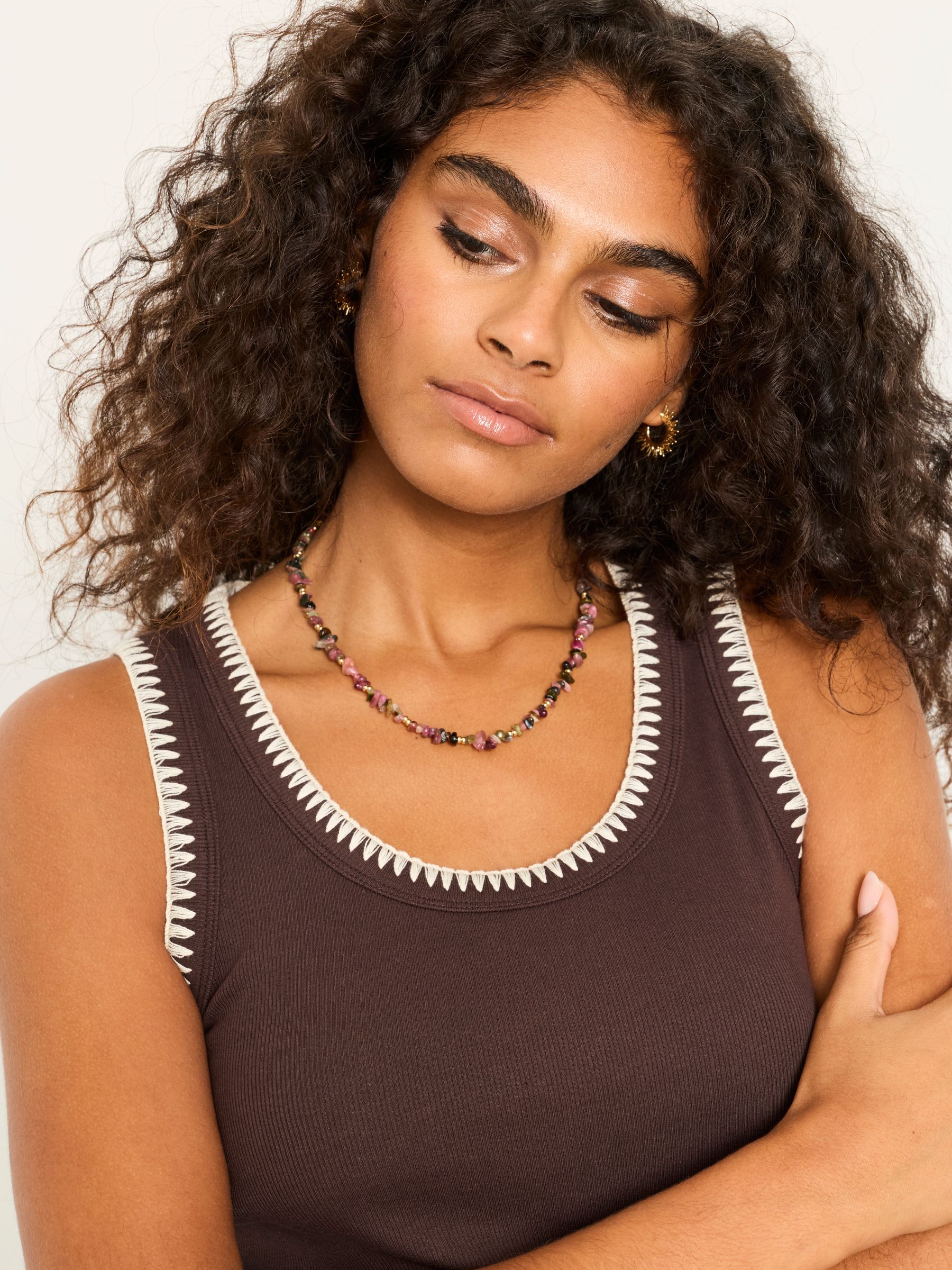 Bella Chocolate Brown Stitch Detail Ribbed Vest - Image 4 of 6