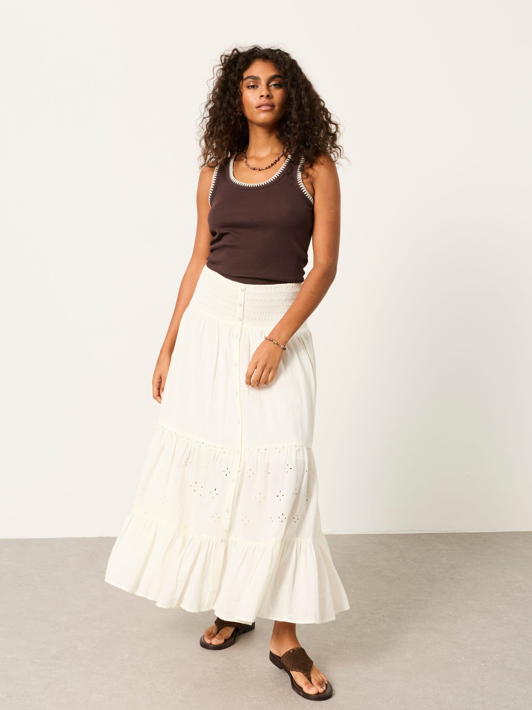 Bella Chocolate Brown Stitch Detail Ribbed Vest - Image 5 of 6