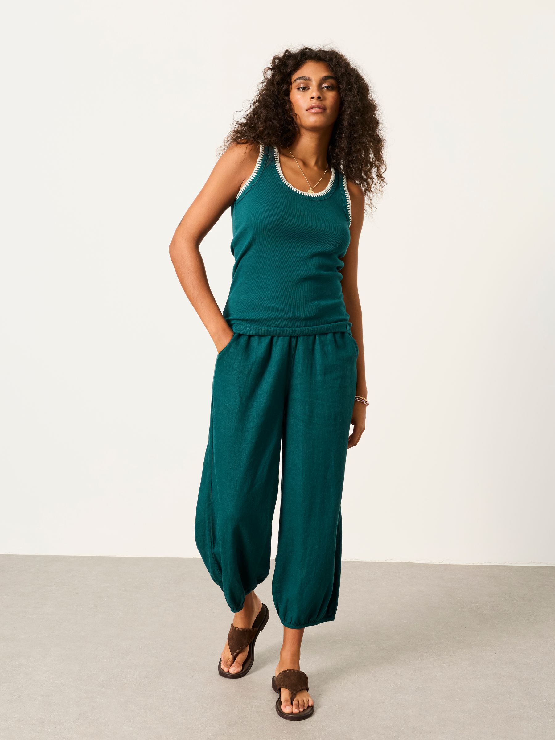 Bella Teal Blue Stitch Detail Ribbed Vest - Image 5 of 6