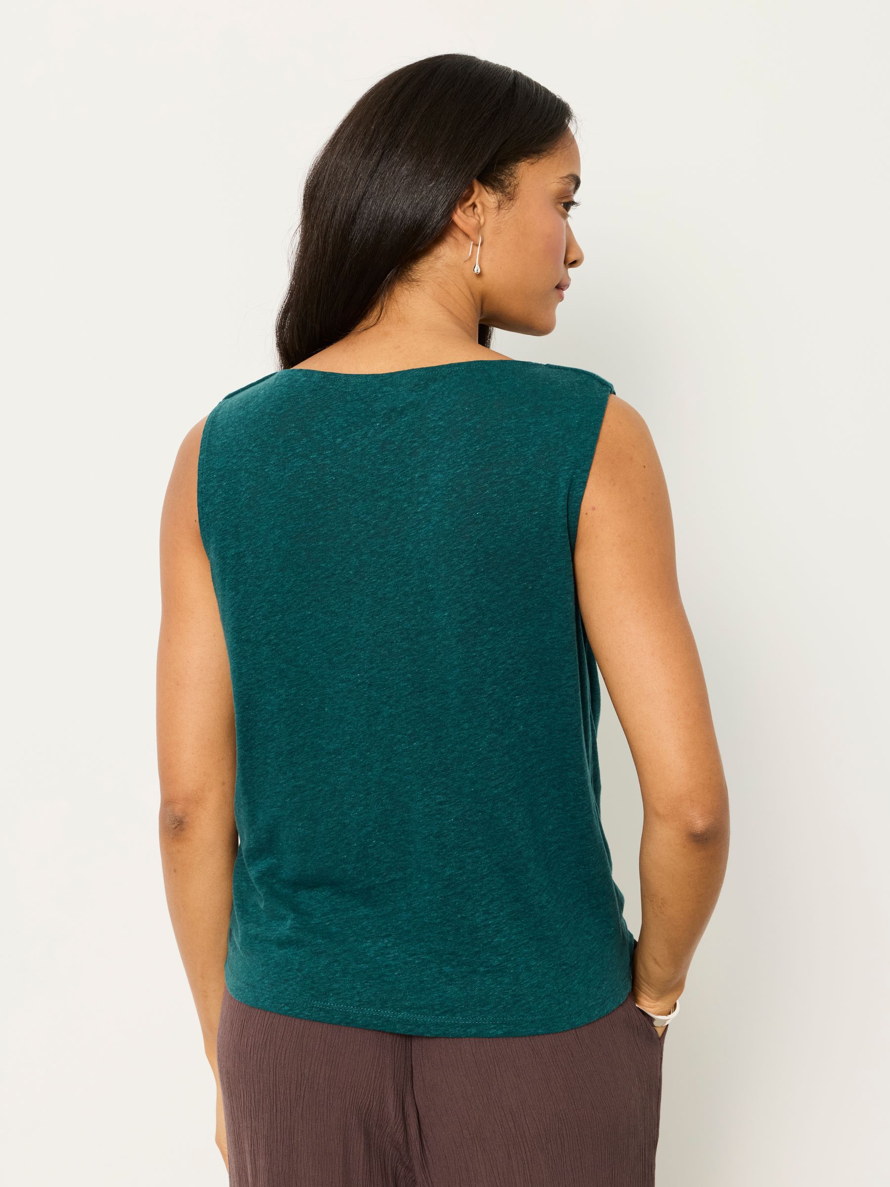 Lola Dark Teal Linen Cowl Neck Tank - Image 2 of 6