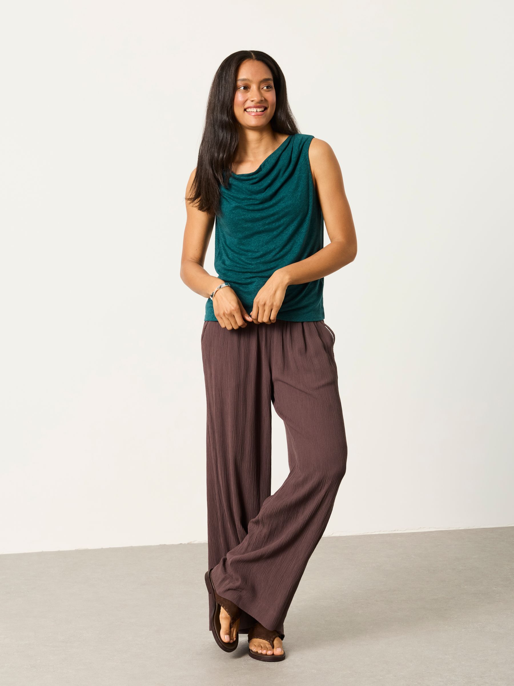 Lola Dark Teal Linen Cowl Neck Tank - Image 5 of 6