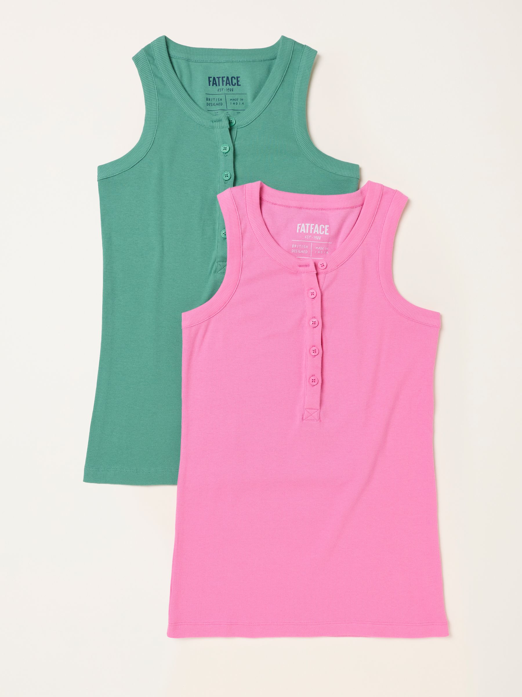 Rachel Green/Pink 2 Pack Rib Vests - Image 1 of 2