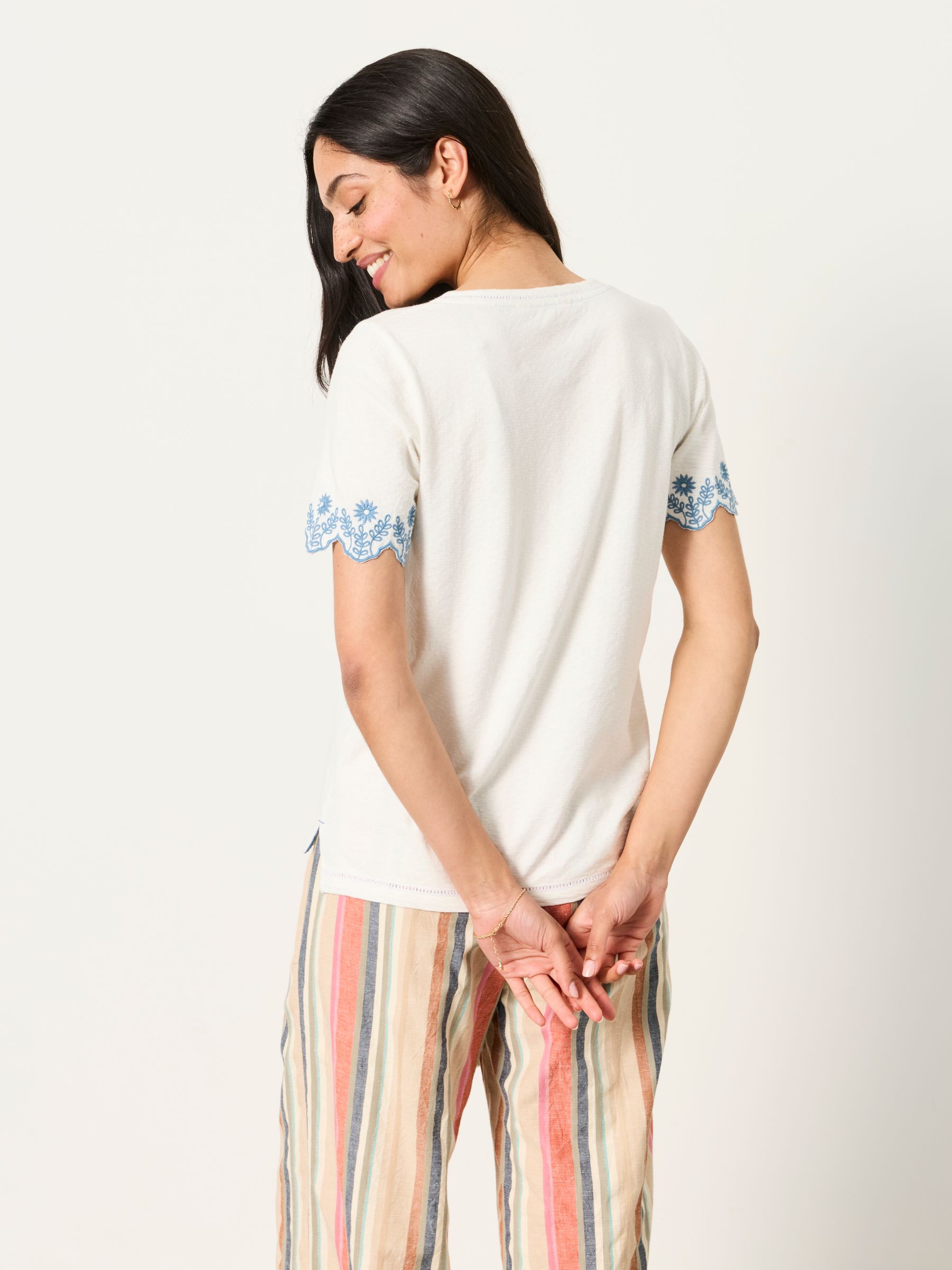 Natalie Ivory Embroidered Sleeve T Shirt - Image 2 of 5