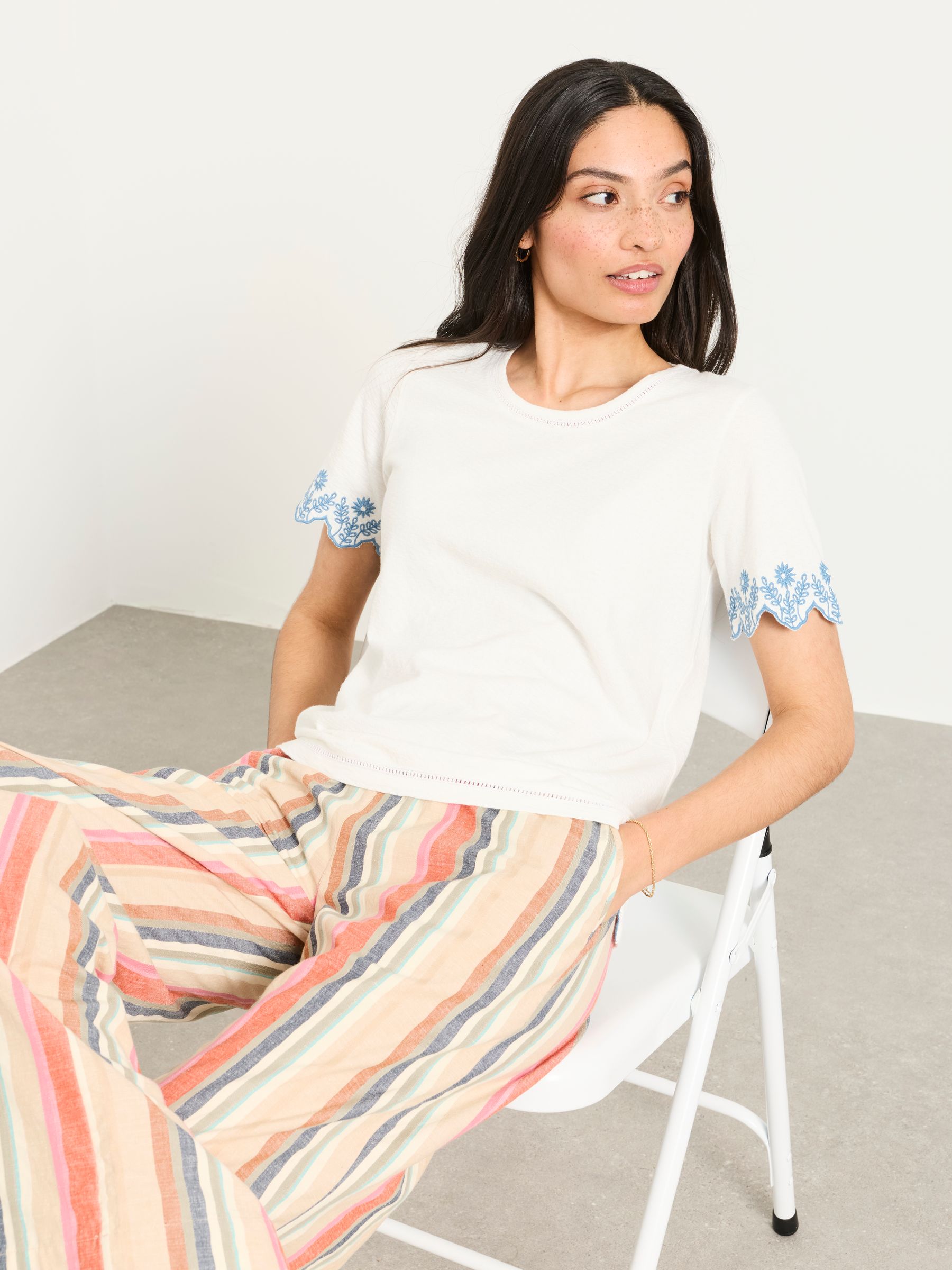 Natalie Ivory Embroidered Sleeve T Shirt - Image 4 of 5