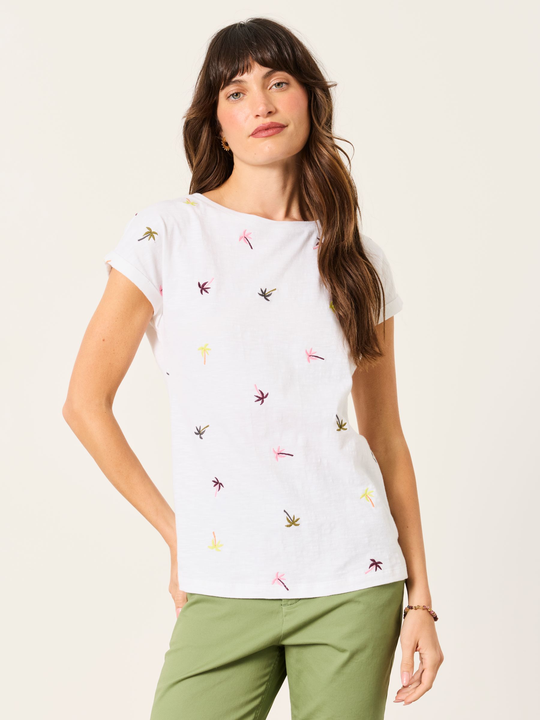 Ivy White Embroidered Palm Tree T Shirt - Image 1 of 5