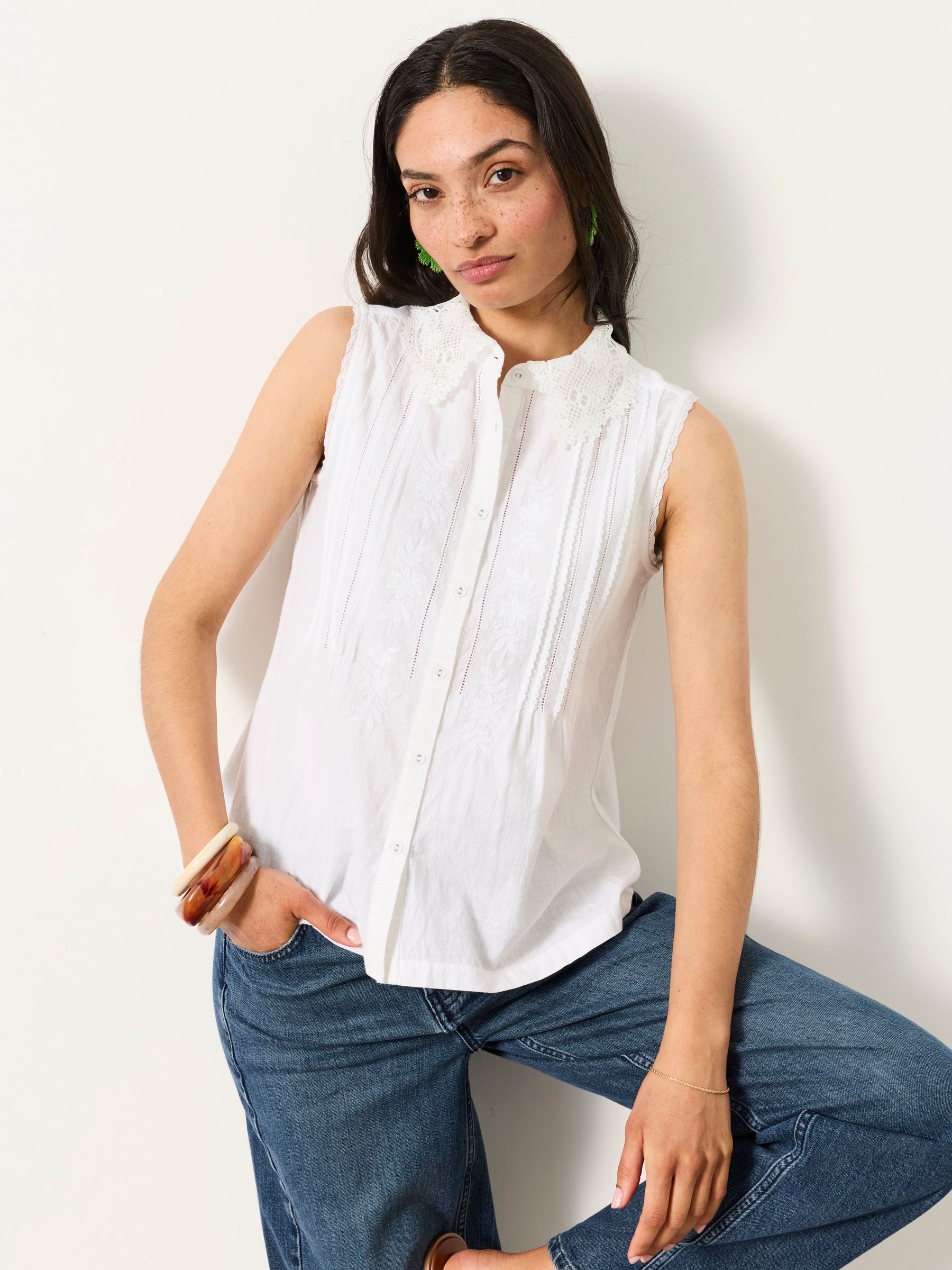 Sarah White Sleeveless Jersey Shirt - Image 1 of 5 Sarah White Sleeveless Jersey Shirt - Image 1 of 5
