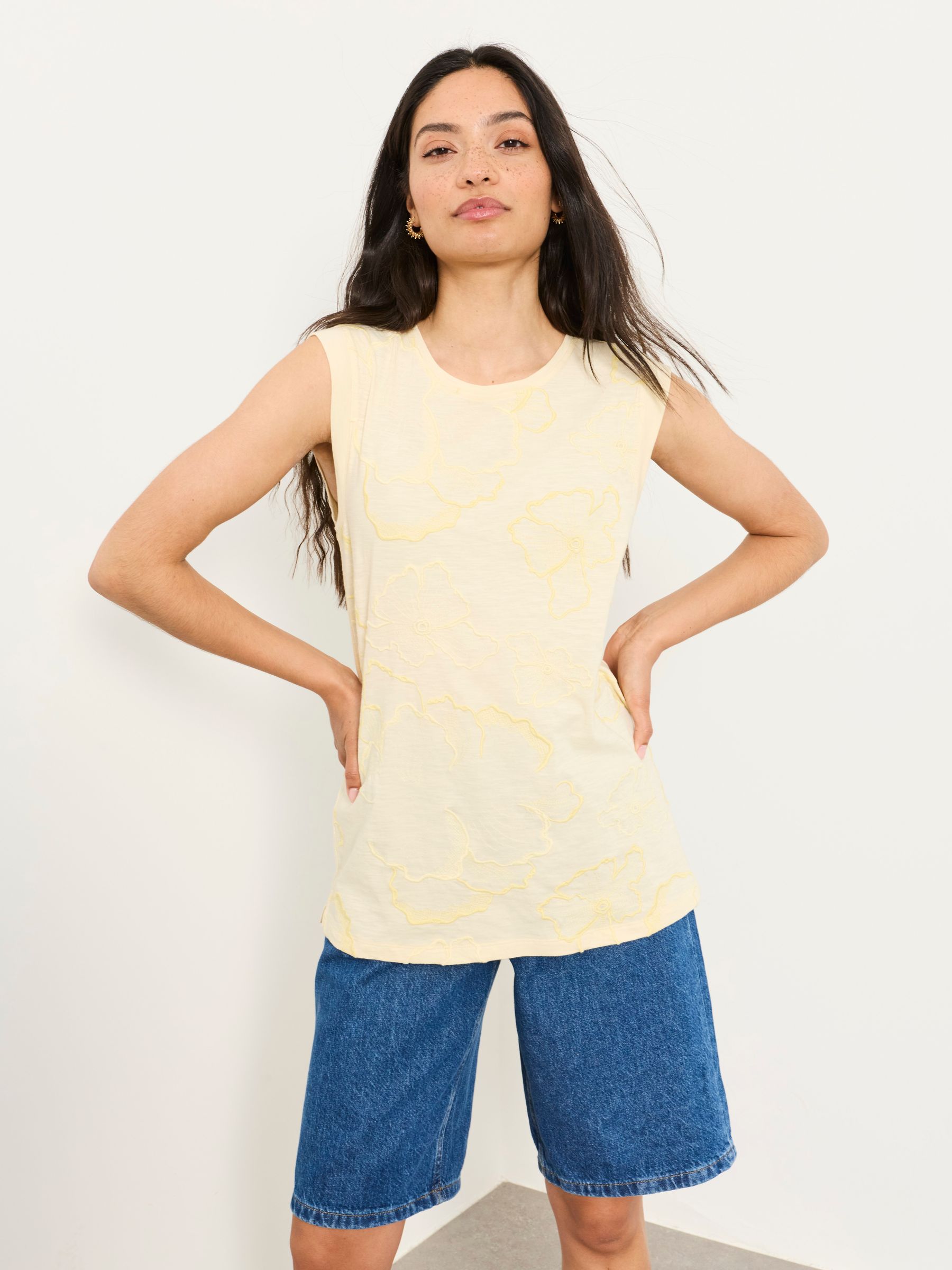 Tia Yellow Embroidered Sleeveless Tank Top - Image 1 of 5