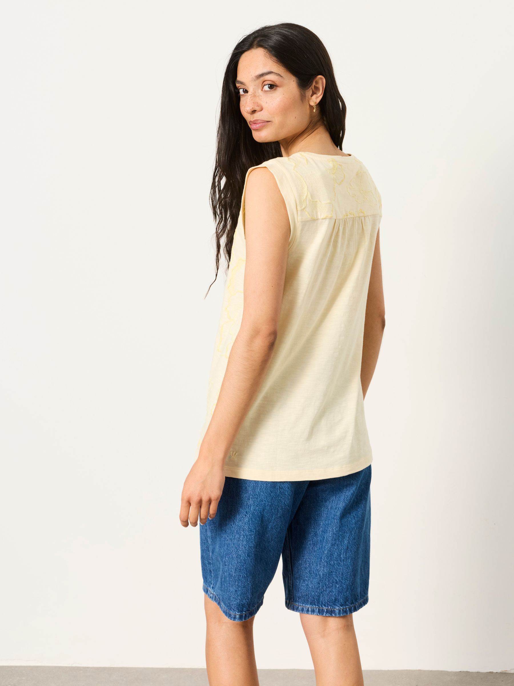 Tia Yellow Embroidered Sleeveless Tank Top - Image 2 of 5