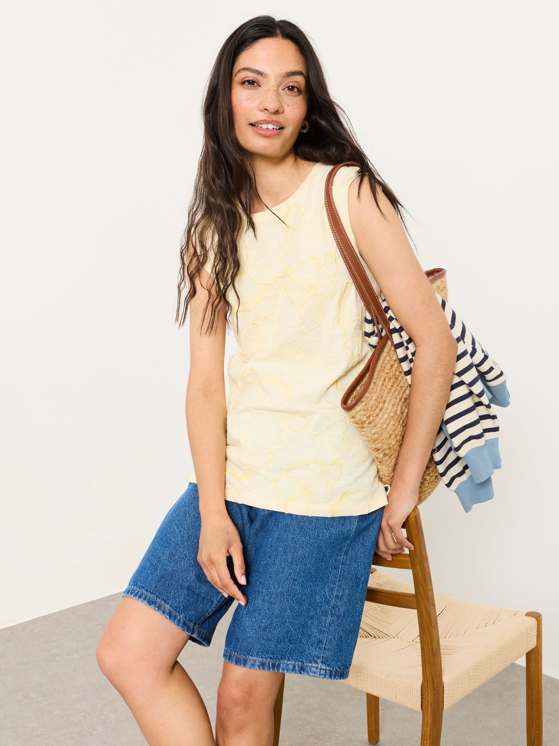 Tia Yellow Embroidered Sleeveless Tank Top - Image 4 of 5