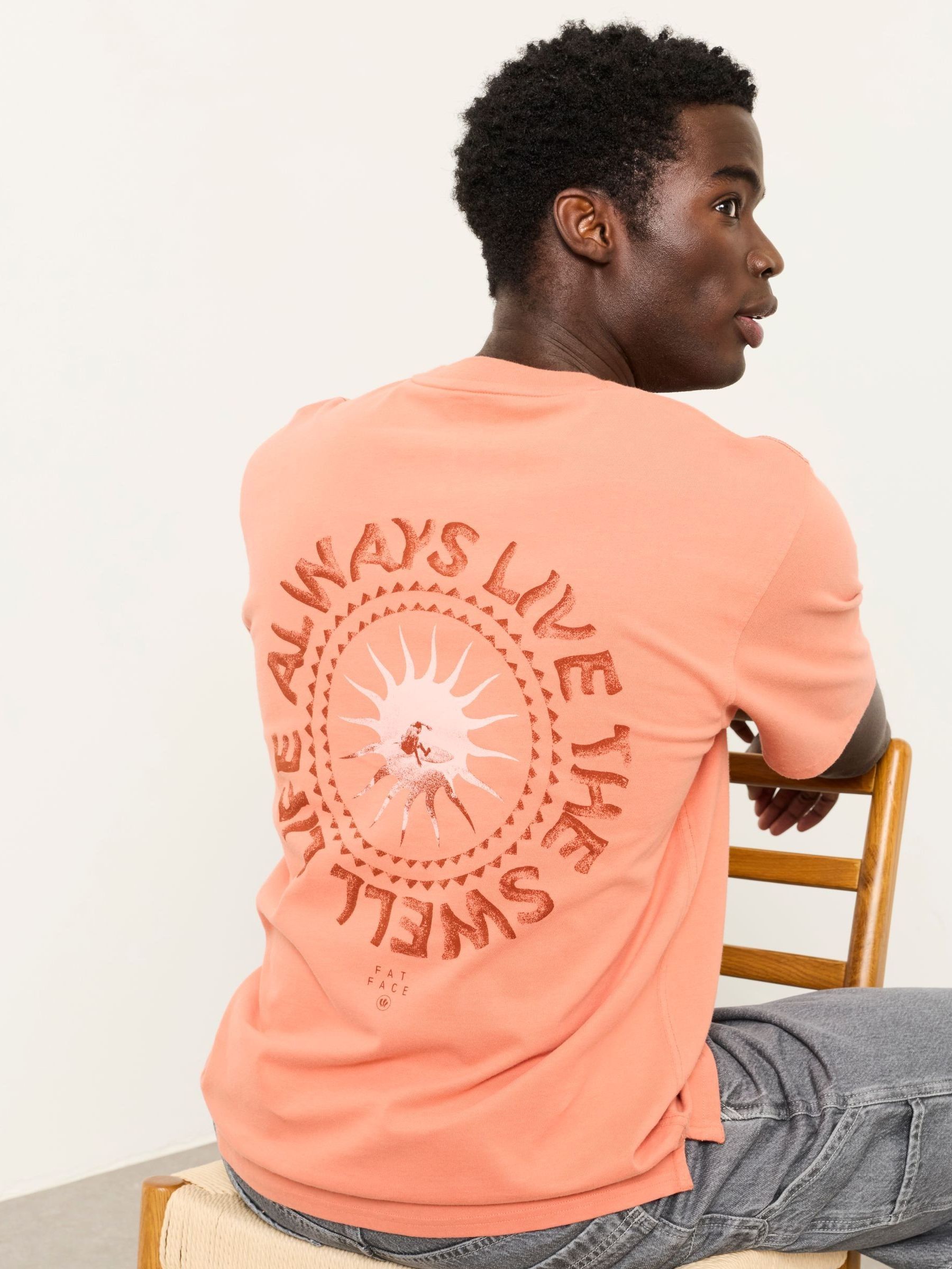 Relaxed Fit Coral Pink Life Is Swell Graphic Tshirt | FatFace USA