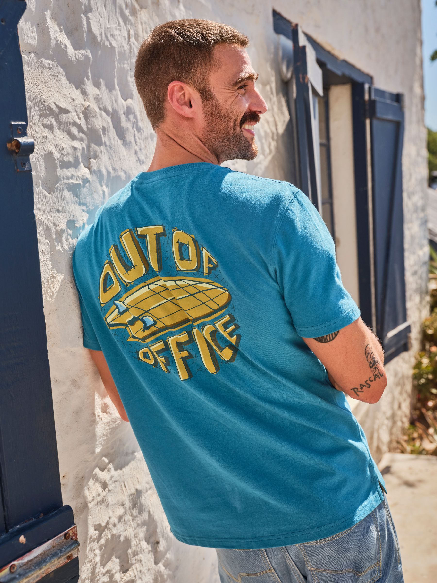 Teal Blue Out Of Office Graphic T-shirt - Image 1 of 7